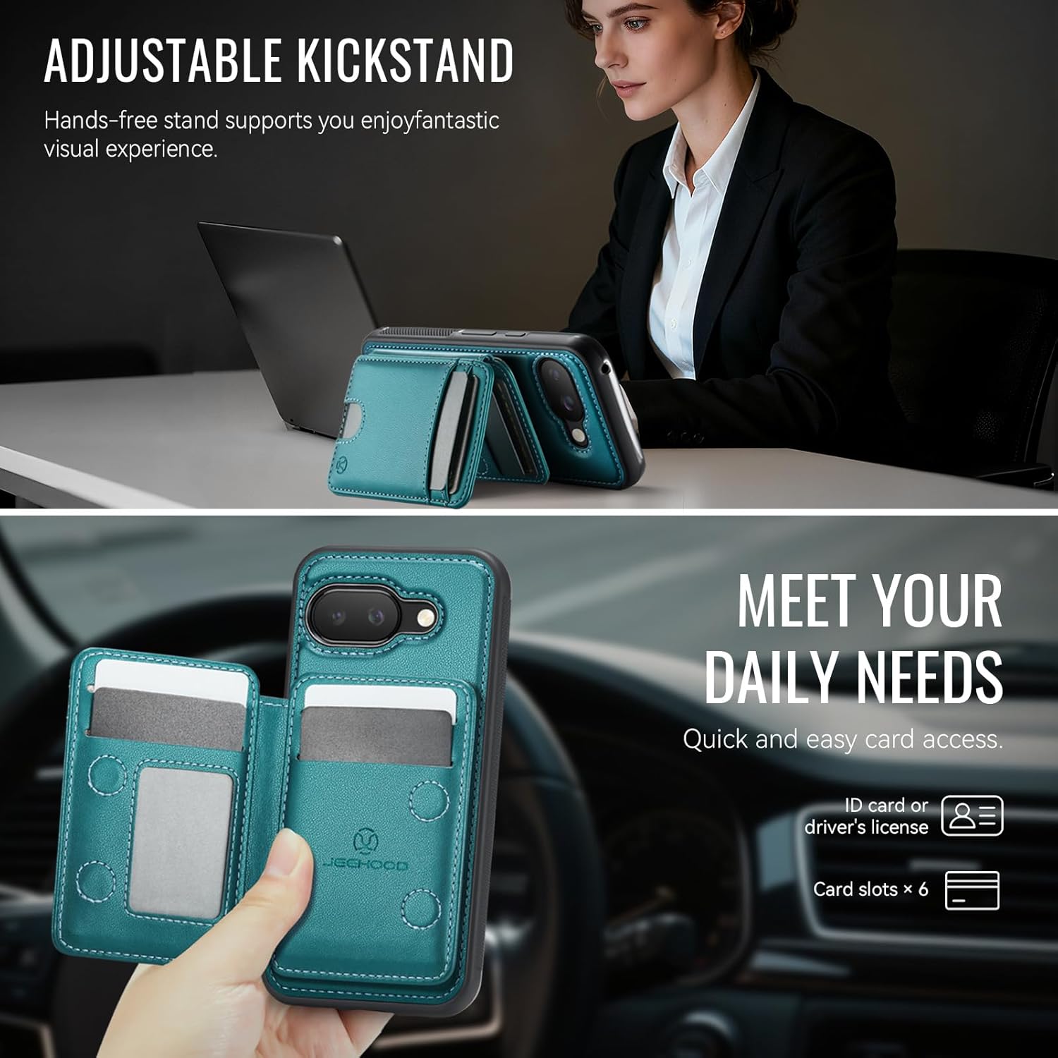 for Wallet Folding Case for Google Pixel 9a, MagSafe Compatible with RFID Blocking 6 Card Slots, 2-in-1 Kickstand Magnetic Closure Shockproof Heavy Duty Case for Google Pixel 9a 6.3"- Teal