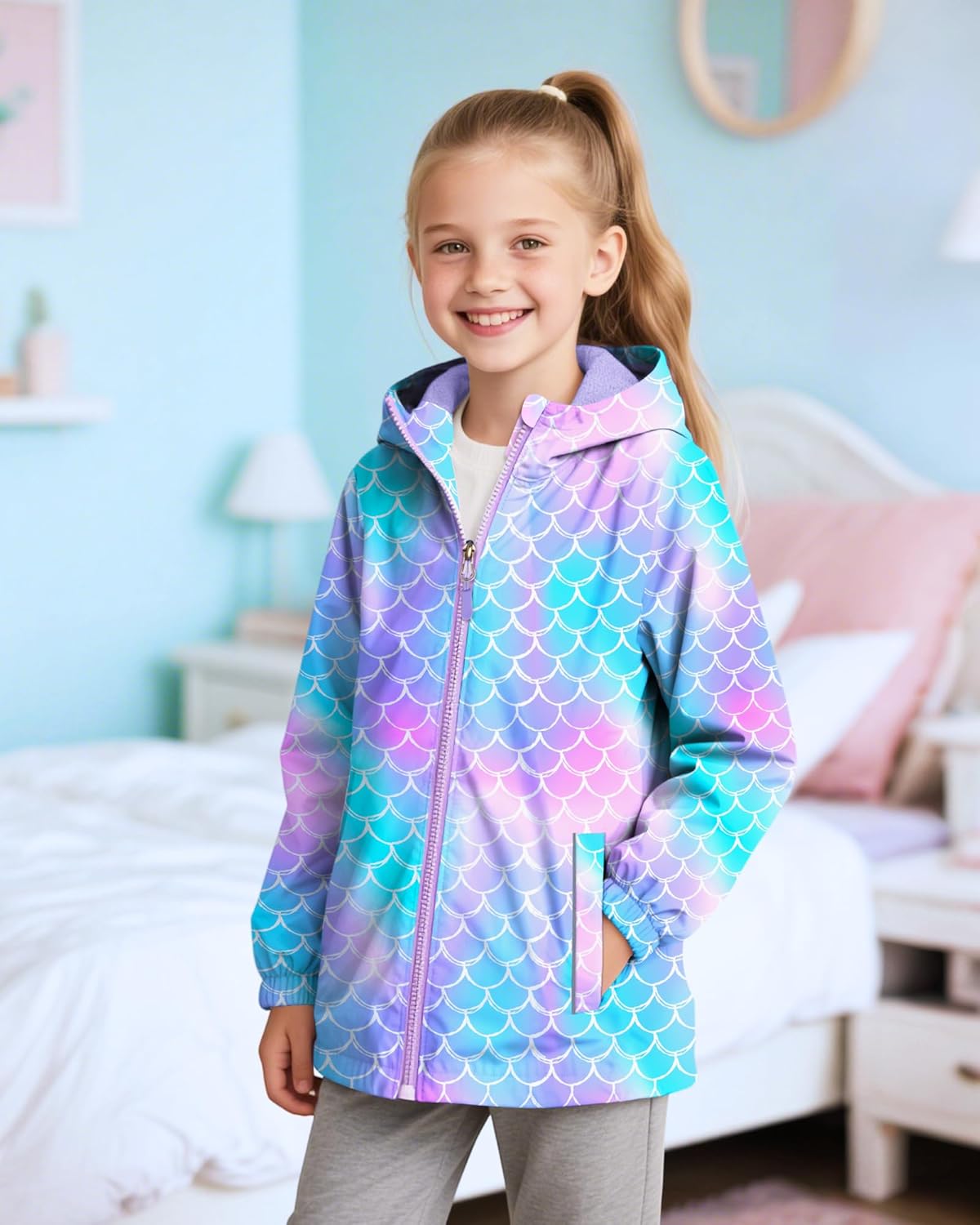 Girls Rain Jacket Waterproof Hooded Fleece Kids Raincoat Toddler Girls Fall Rain Coats Jackets Windbreakers 4-9T - Image 3