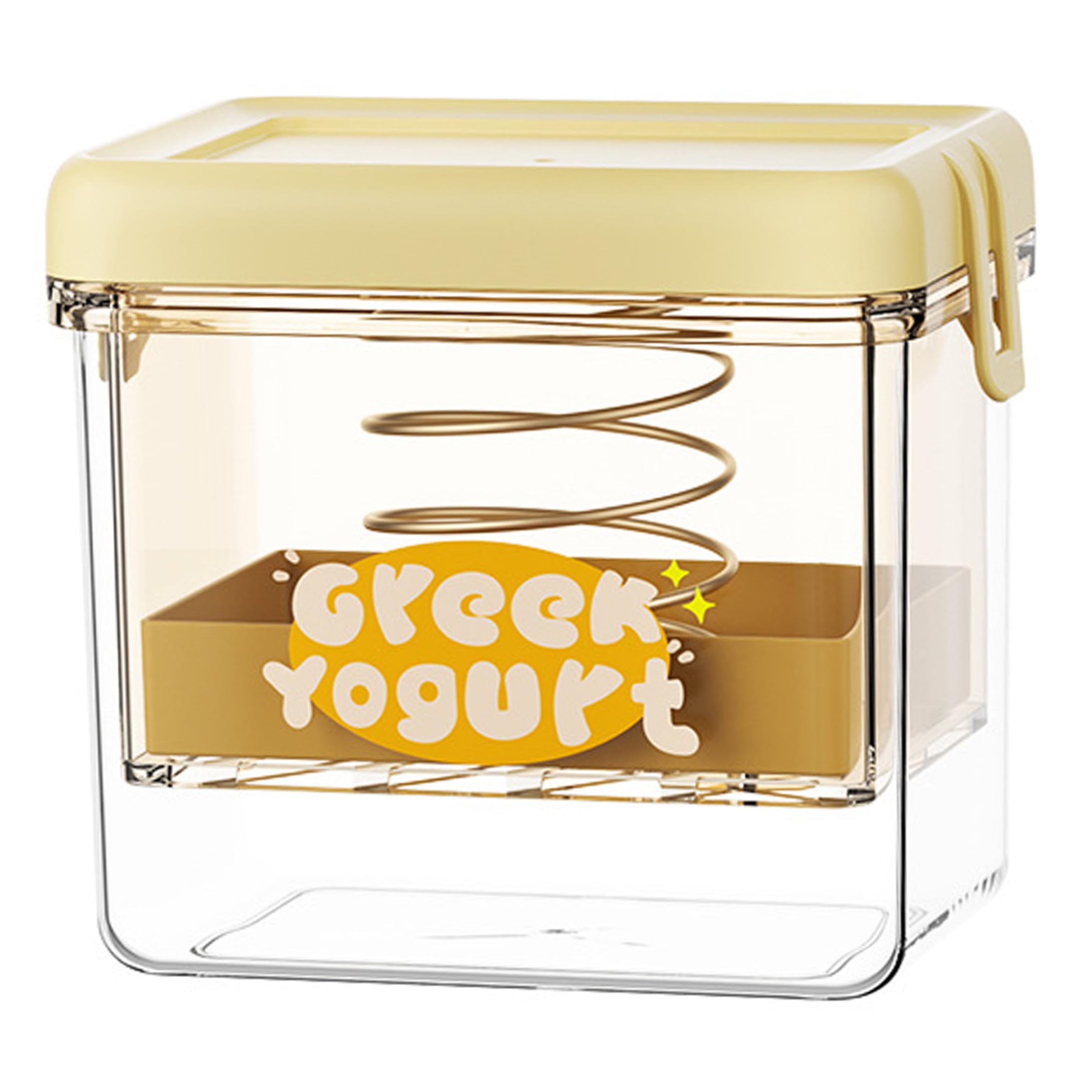 Striegro Greek Yogurt Strainer, Yogurt Makers With Spring Squeeze Mechanism, Yellow Rectangular Whey Separator With Stainless Steel Filter For Homemade Thick, Cheese & Juice..