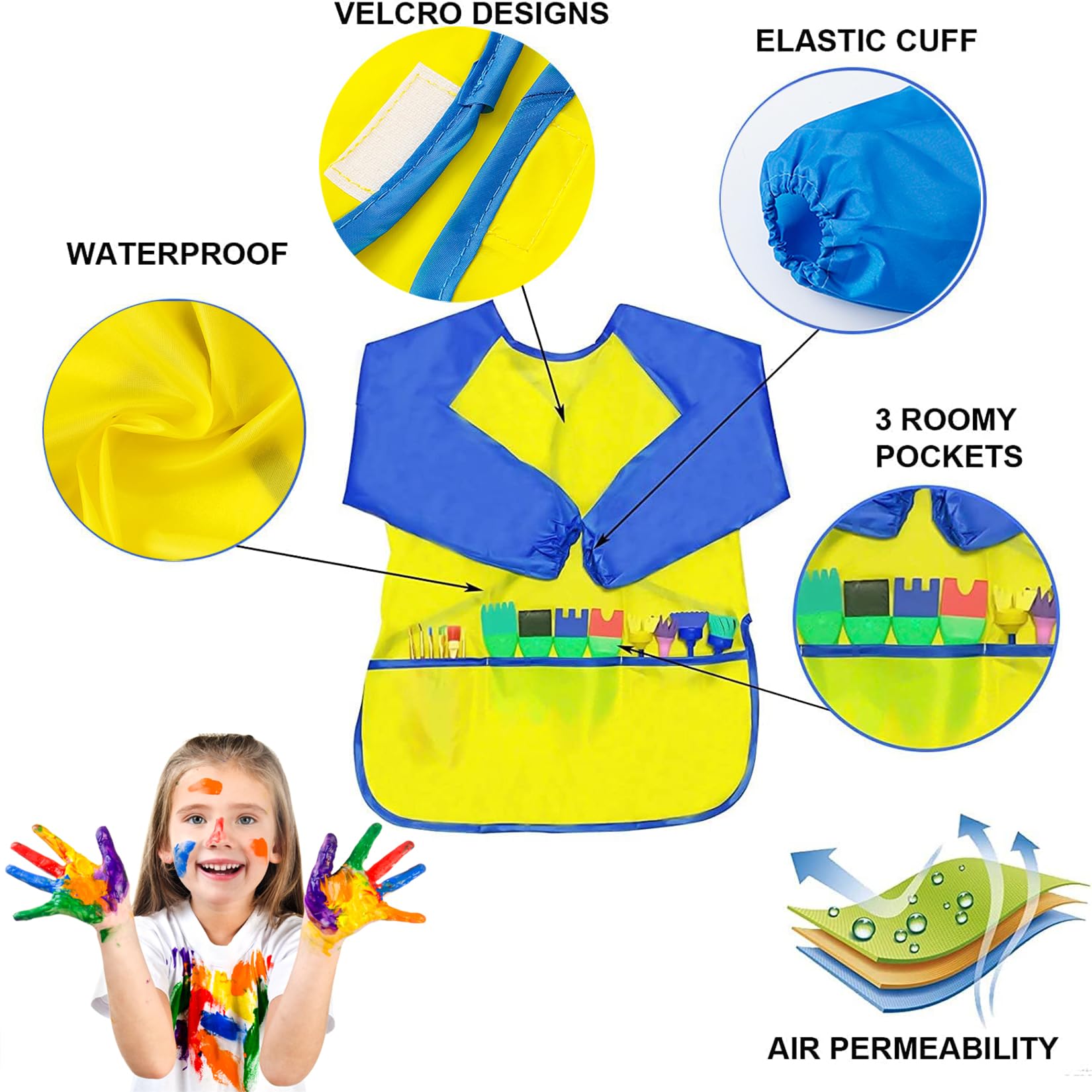 Kit Peinture Enfant 31 Pièces - Pinceaux éponge, Tablier - Pour Bricolage, Apprentissage, Créativité - À Partir De 3 Ans