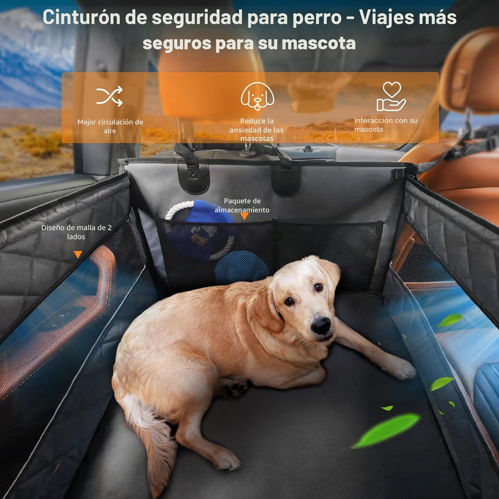 MIXJOY asiento de coche extra estable, resistente al agua, antideslizante para perros medianos y grandes, asiento reforzado con 4 correas de fijación