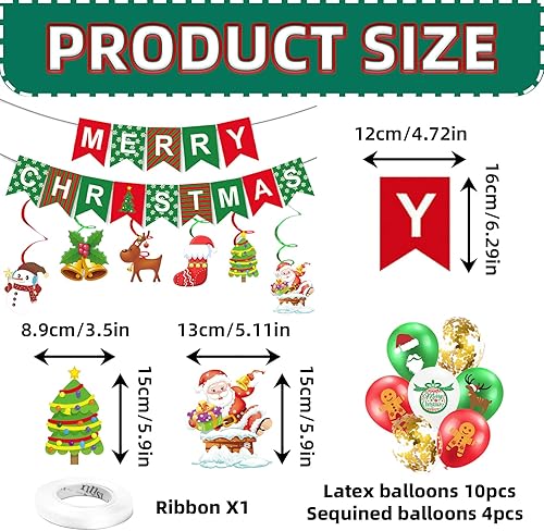 Miniatura 2 de Cartel de decoración de Feliz Navidad, decoración colgante de interior para fiesta de Navidad con 6 serpentinas en espiral y 14 globos para