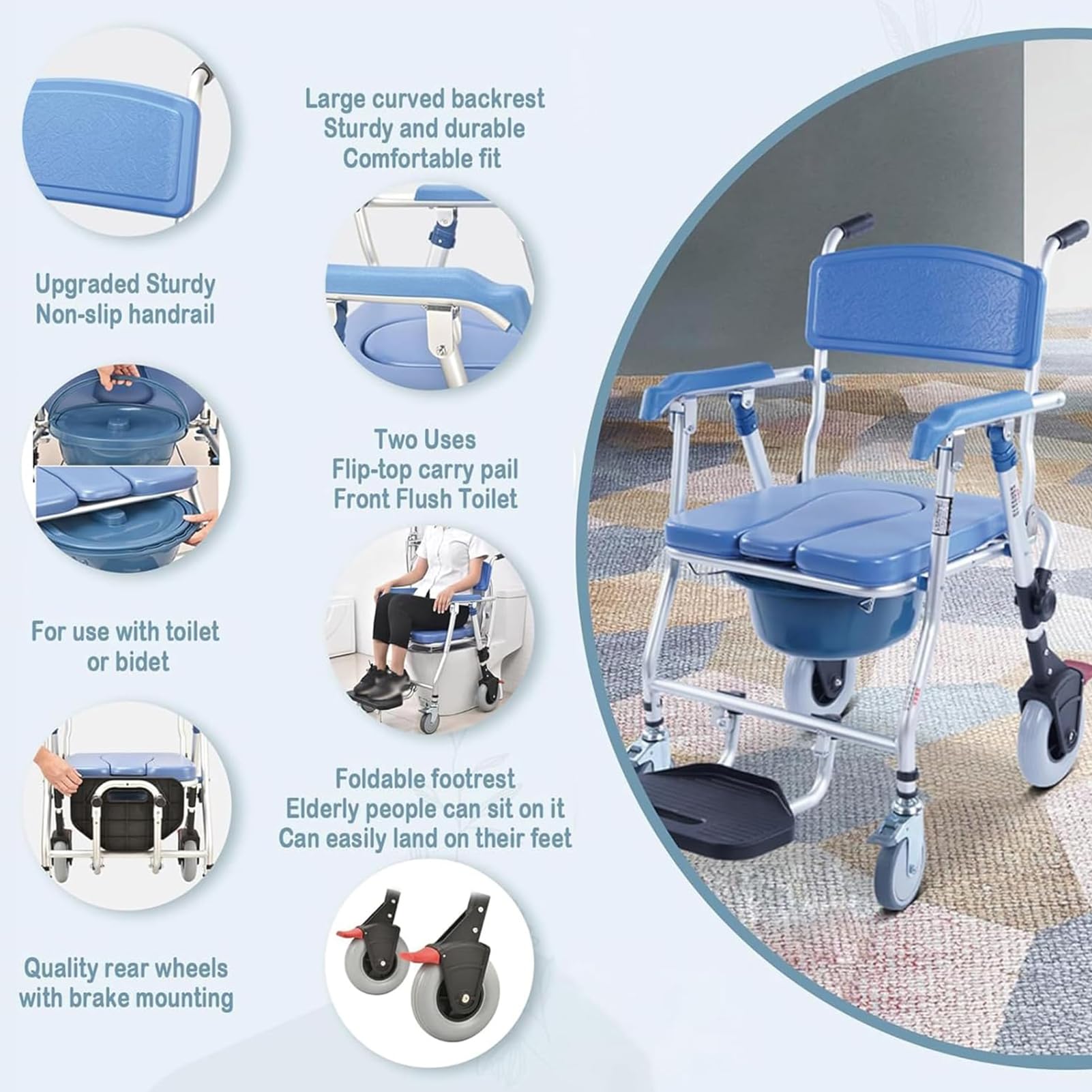 Silla con WC para Personas Mayores, Sillas para Ducha Personas Mayores, Silla Inodoro Ancianos, Silla Ducha Minusvalidos Plegable, para Discapacitadas, Carga Máxima 150 Kg