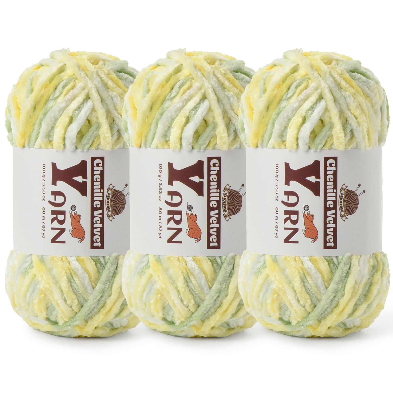 Chenille Crochet Greenish Yellow Yarn 3 Pack