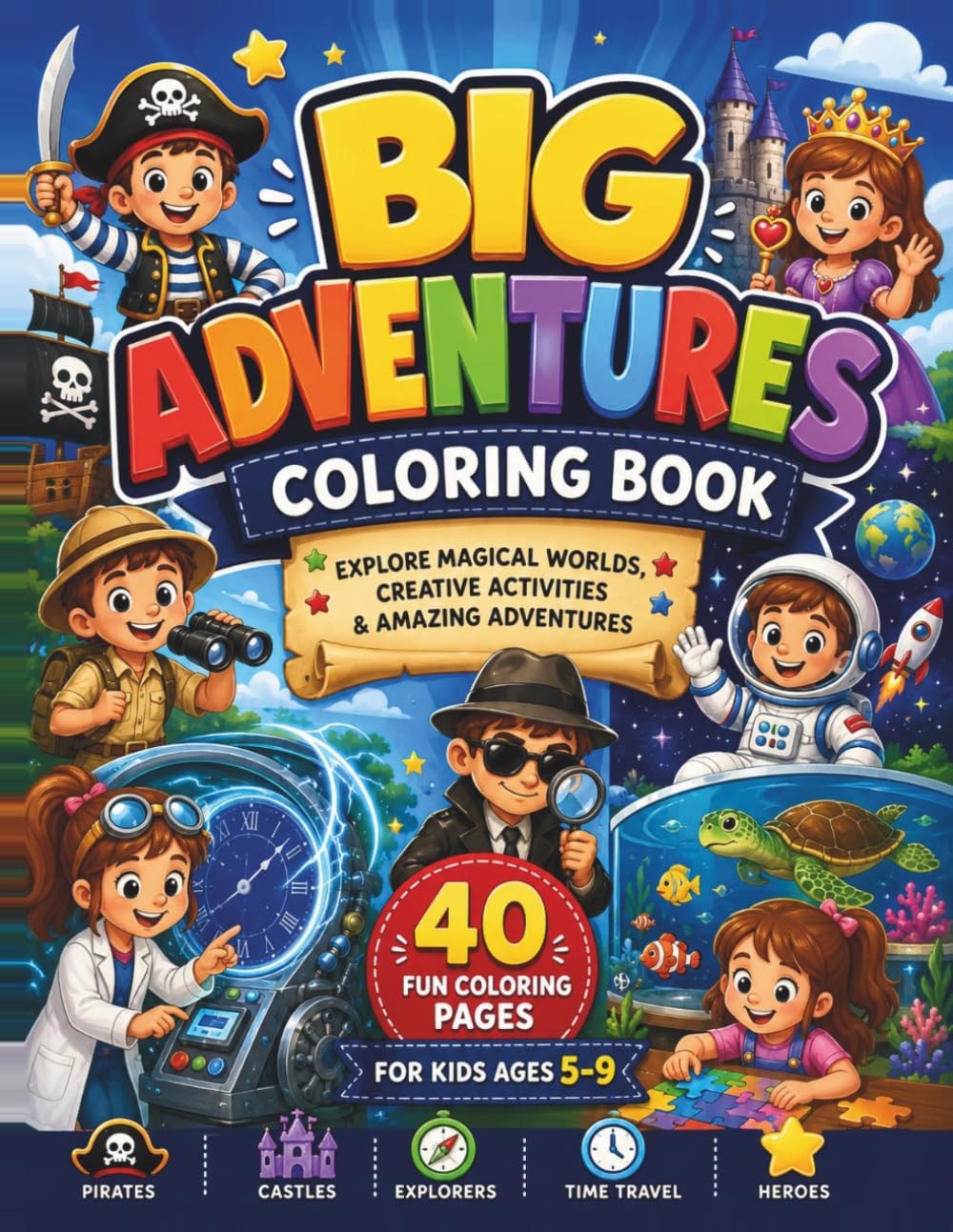 Big Adventures Coloring Book: 40 Fun Adventures to Color for Kids Ages 5-9 (Fun & Easy Coloring Books for Kids)
