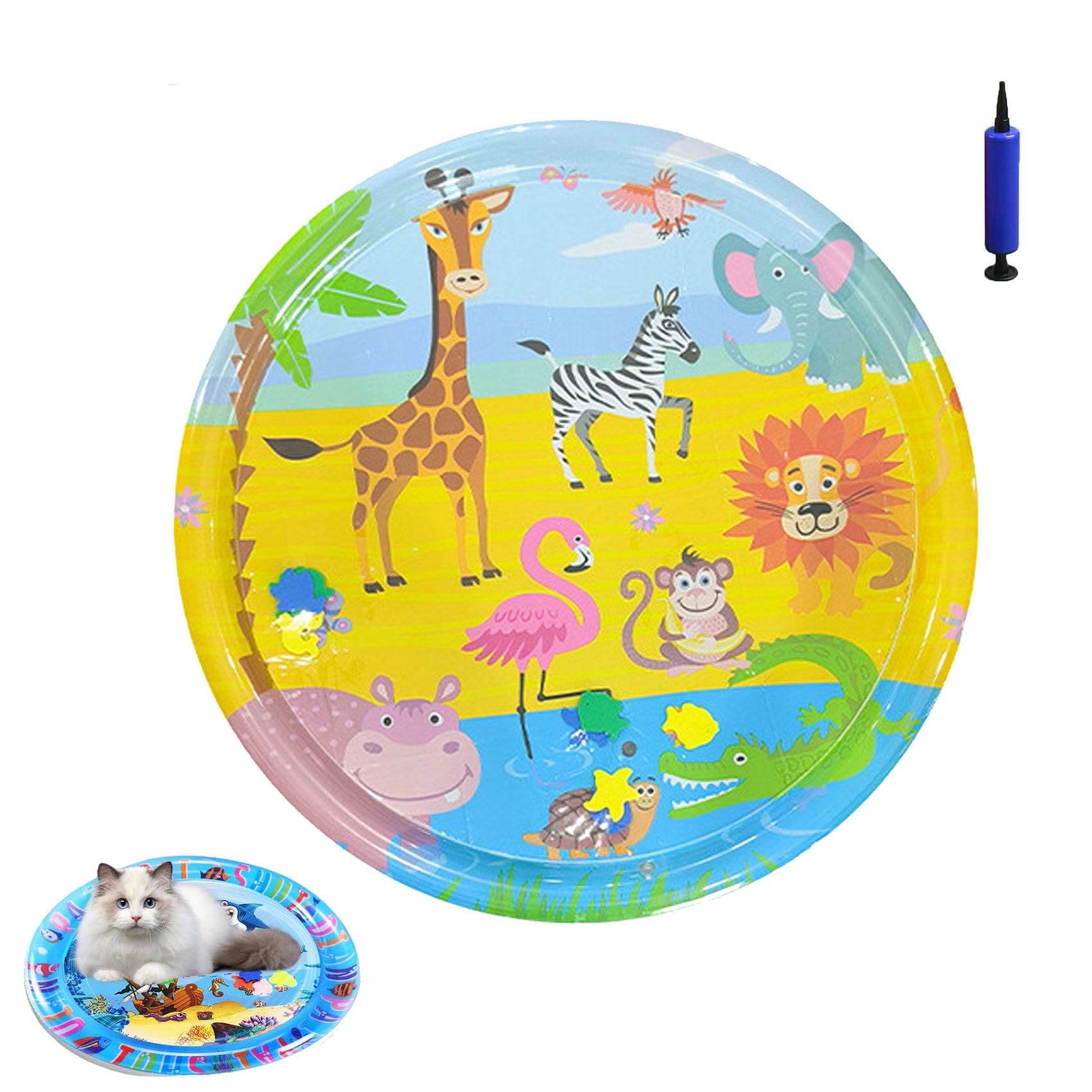 Pet Water Bed, Interactive Sensory Pad with Floating Fish, Cooling Mat for Dogs/Cat (A,Large)