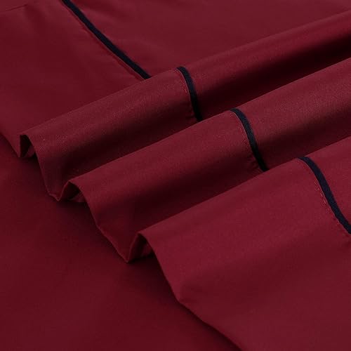 Miniatura 3 de BASIC CHOICE Juego de sábanas  Juego de sábanas ligeras de microfibra  4 piezas, estándar 100 por Oeko-Tex, Queen, borgoña