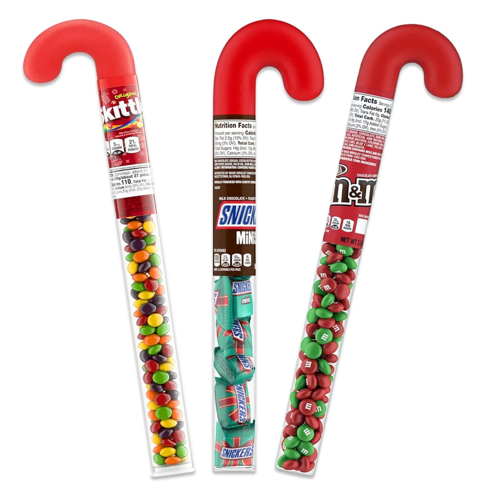 Smiling Sweets Candy Filled Candy Cane Tubes Variety Pack of Different Candy in Each Tube, One of Each Candy Canes Shown, Perfect for Sharing with Friends (Pack of 3)
