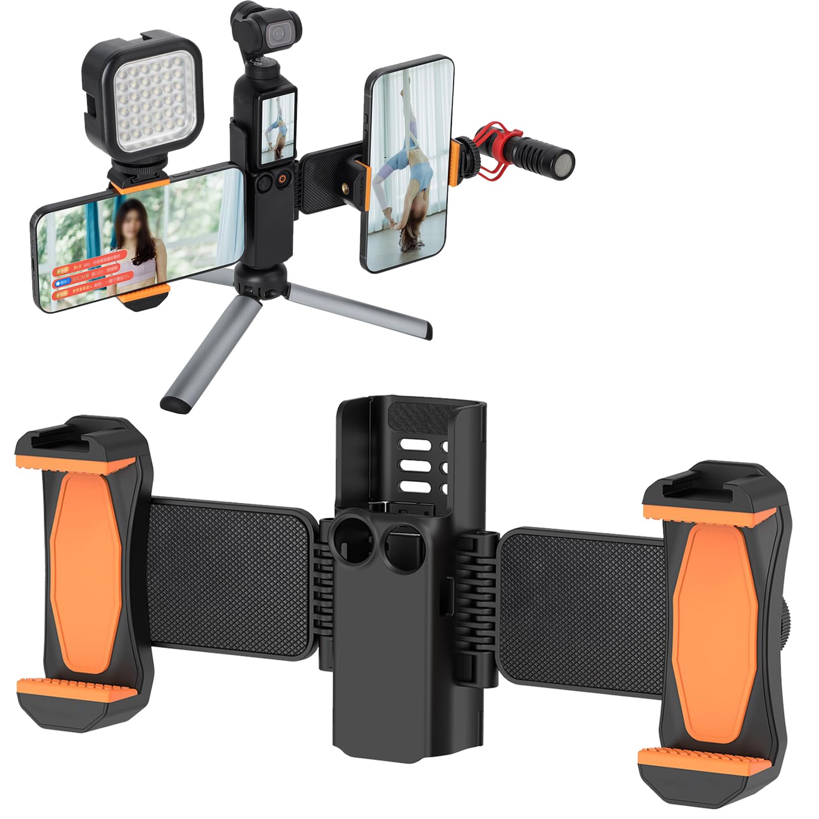 Buziba Dual Phone Holder for DJI Osmo Pocket 3 Cellphone Mount Phone Clip Clamp Tripod Adapter Camera Expansion Accessories