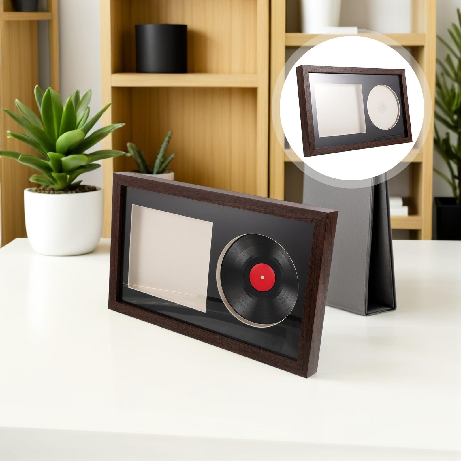 Sosoport Supporto per Dischi in Vinile in Legno Cornice Espositiva 3d per Collezione Musicale, Porta Album da Parete da Scrivania, Organizer per Esposizione CD e Vinili per Appassionati