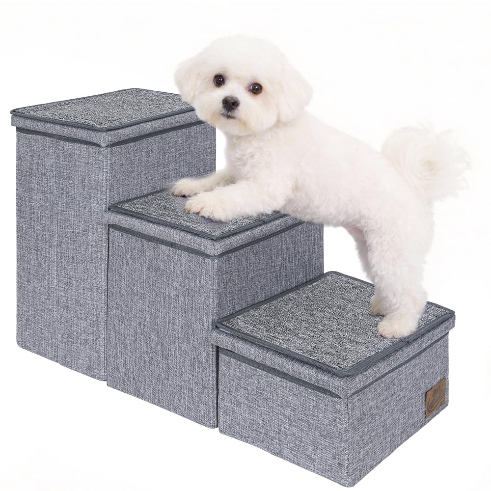 AKOZLIN Stairs with Storage 3 steps Foldable Pet Stairs