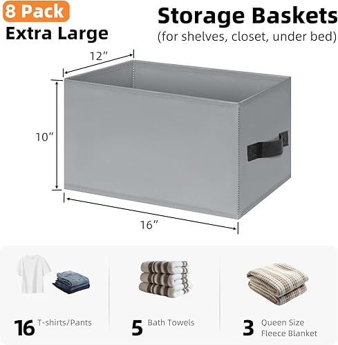 Miniatura 2 de Criusia Cestas de almacenamiento grandes para organizar, paquete de 8 cubos de almacenamiento de tela para ropa, organizadores de armario del hogar