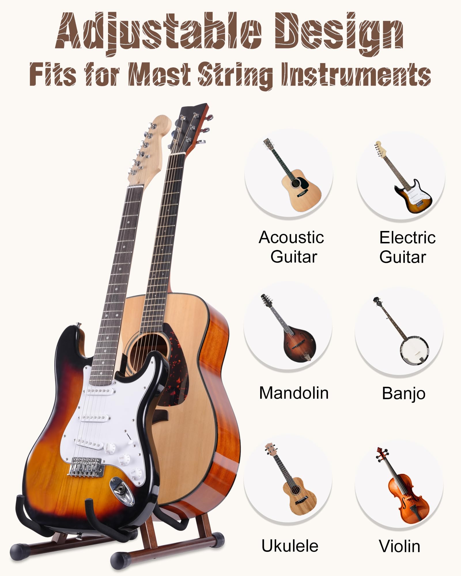 Doppio supporto per chitarra a forma di A per 2 chitarre (acustica/basso elettrico/banjo) con imbottitura in schiuma – forte supporto per pavimento per studio e casa
