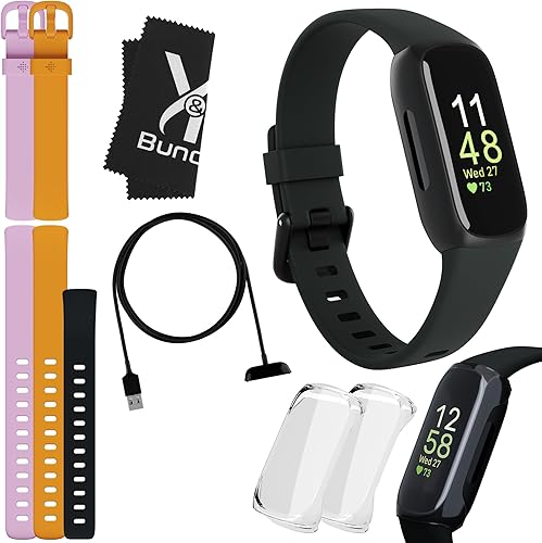 Fitbit Inspire 3 Fitness Tracker Bundle - Incluye reloj Fitbit Inspire 3, 2 bandas de silicona, 2 protectores de pantalla, paño de limpieza y