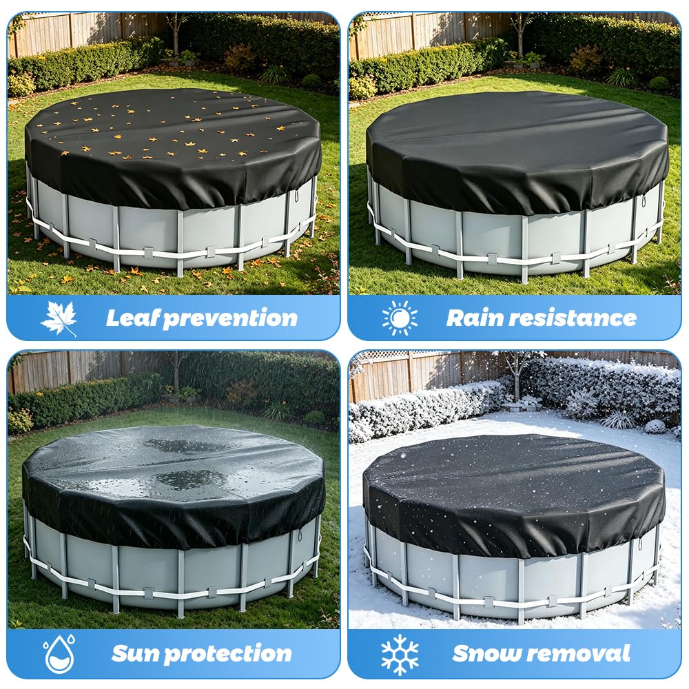 Telo di copertura per piscina rotondo, 366 cm, con coulisse e chiodi per il pavimento, rotondo, antivento, antipioggia, antipolvere, in tessuto Oxford