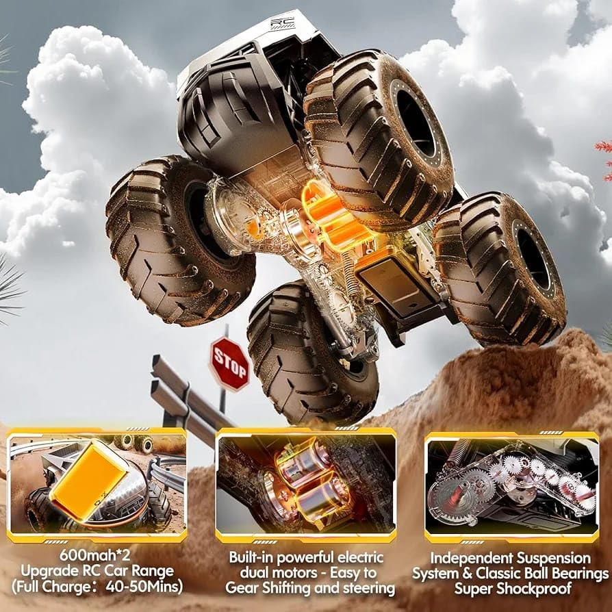 Image of Off Roader Rechargeable Remote Control Car | RC Car Monster Truck | 4 Headlight Modes | Lithium Battery | C-Type Charging | 2.4GHz Remote Controller Race-Ready (Off road-0855-257)