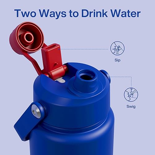 Miniatura 890 de ENCOOL Botella de agua aislada con popote, de acero inoxidable, a prueba de fugas, sin BPA, al vacío de doble pared que se mantiene fría durante 24