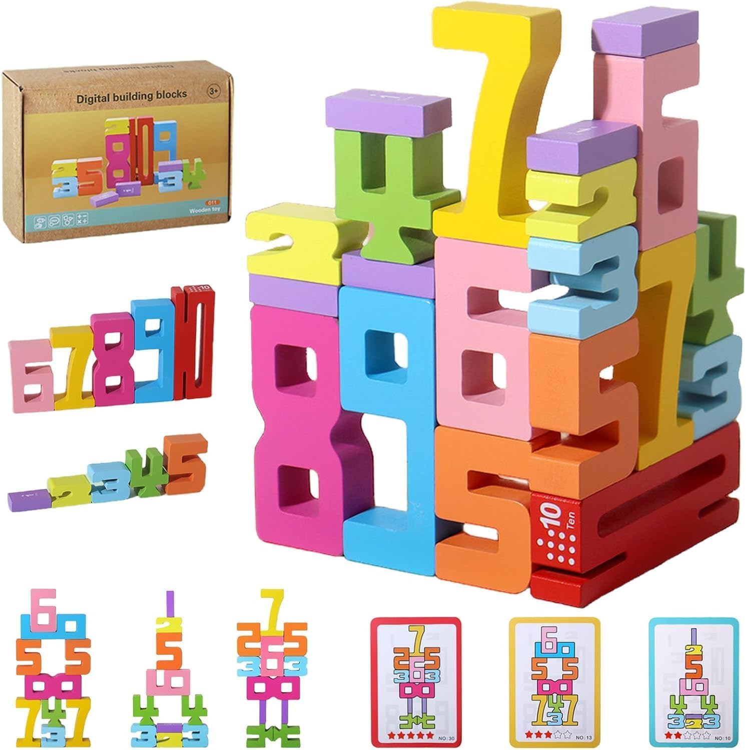 Syansju Wooden Number Building Blocks, Digit Blocks Friends of 10 (Pack of 20)