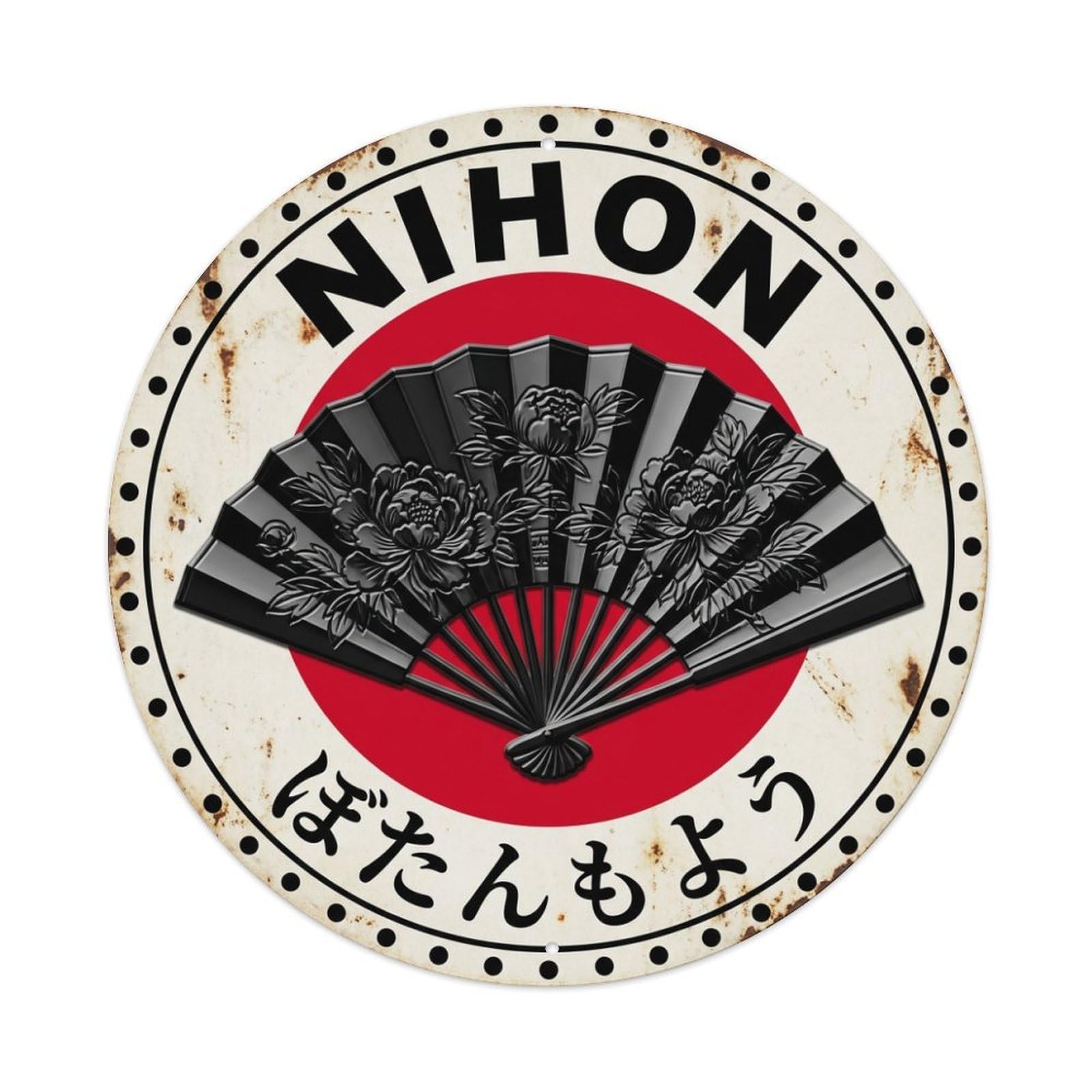 Galvaxio Style Peony Fan Nihon Floral Elegance Vintage Metal Tin Sign