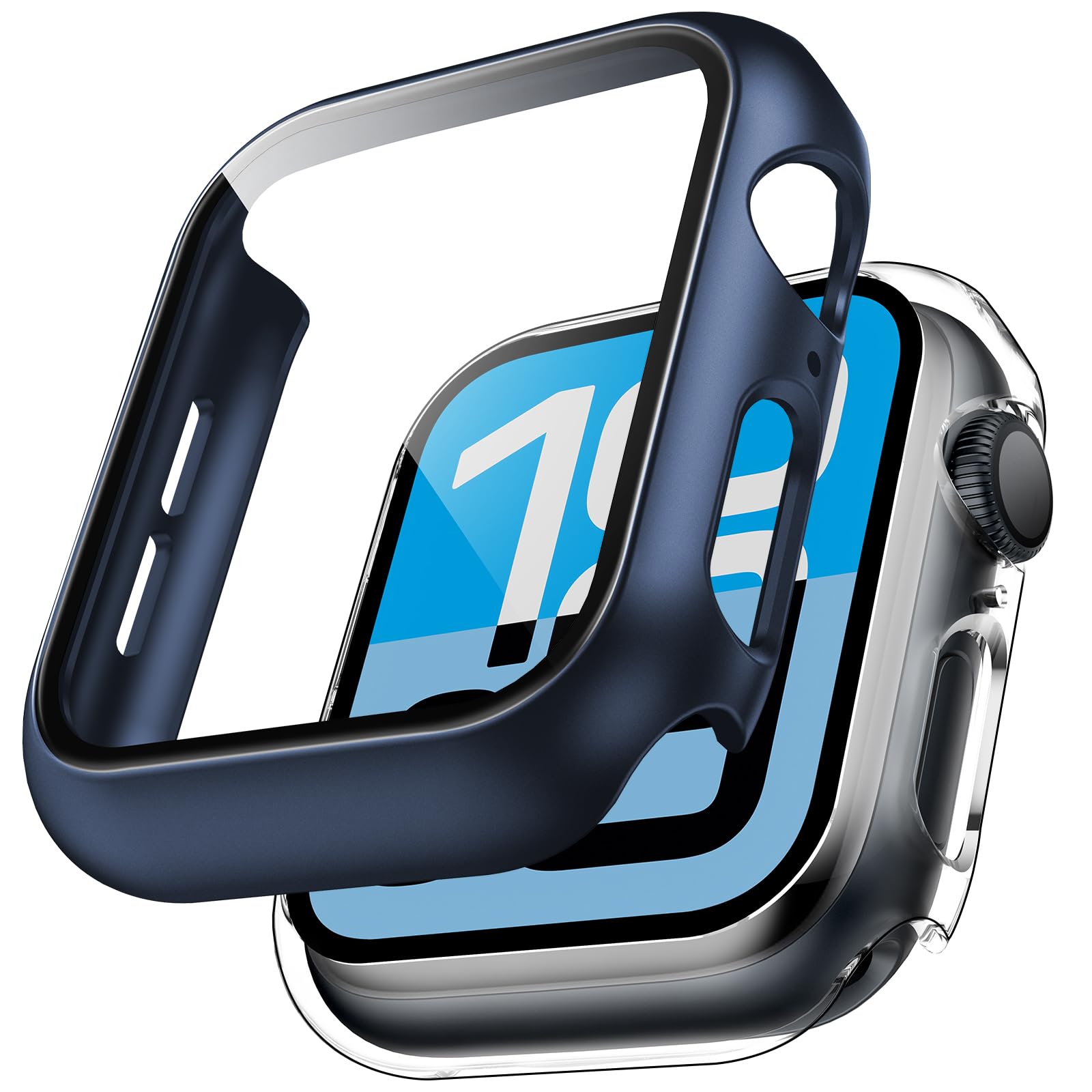 TAURI 2 Pack Hard Case for Apple Watch SE 3 /Series 6/5/4 /SE 44mm with 9H Tempered Glass Screen Protector, [Touch Sensitive] [Full Coverage] Slim Bumper Protective Cover for iWatch 44mm - Black — view 44
