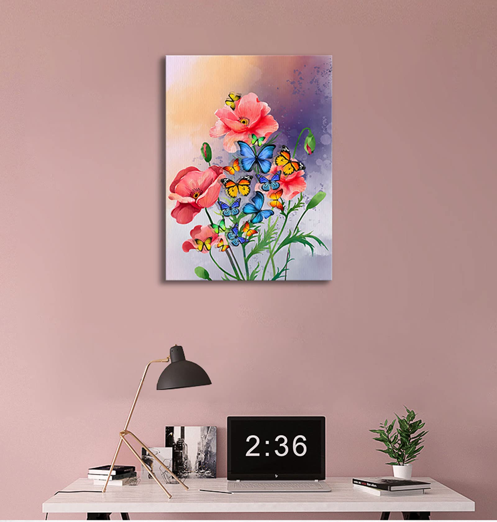Farfalla decorazione per il bagno blu da parete per ufficio farfalla decorazione della stanza dipinti arte per camera da letto stampa farfalla blu sfondo decorazioni in legno per la casa incorniciata