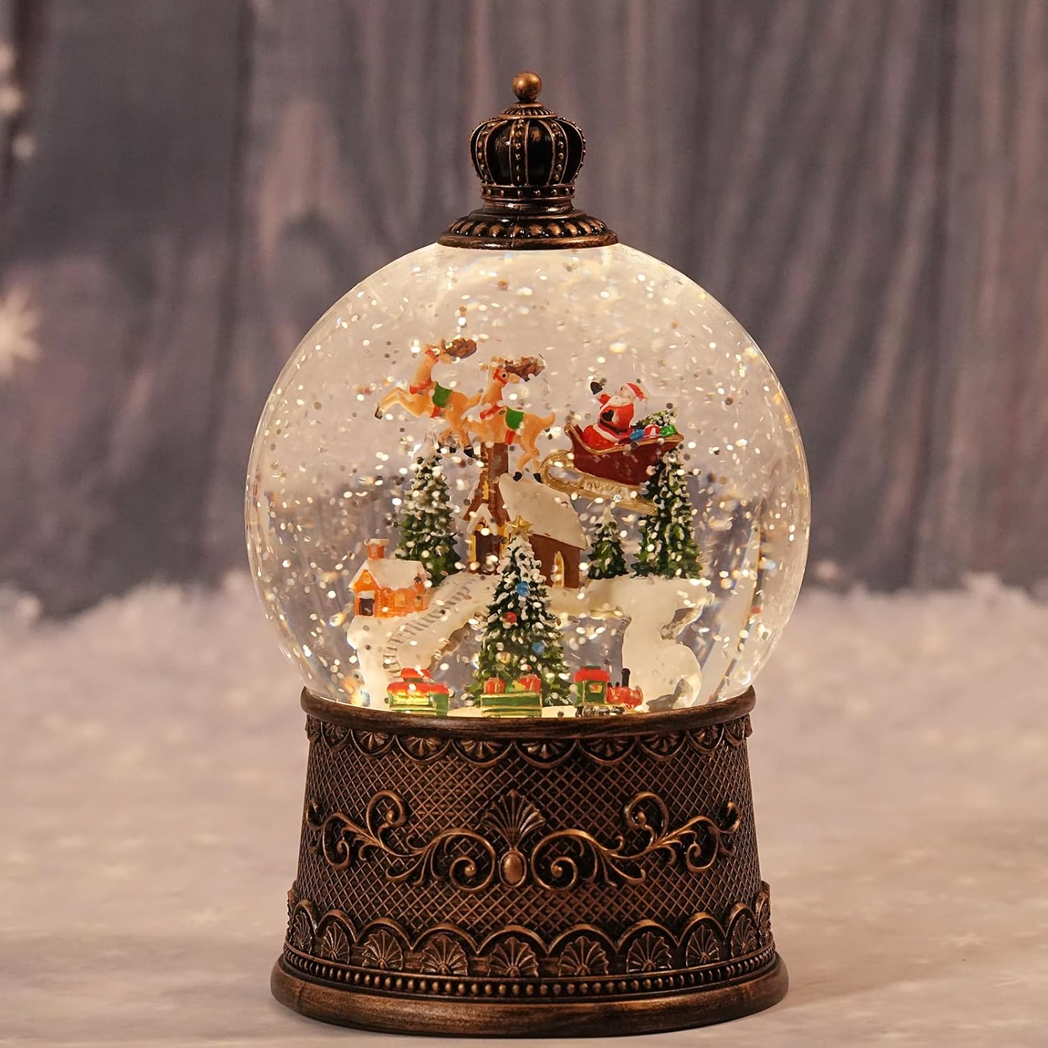 Snow Globe Christmas with Elk, Lighted Christmas Snow Globes with Timer, Swirling Musical Glittering Snowglobe Lantern for Decorations(SnowTrain Elk) - Image 5