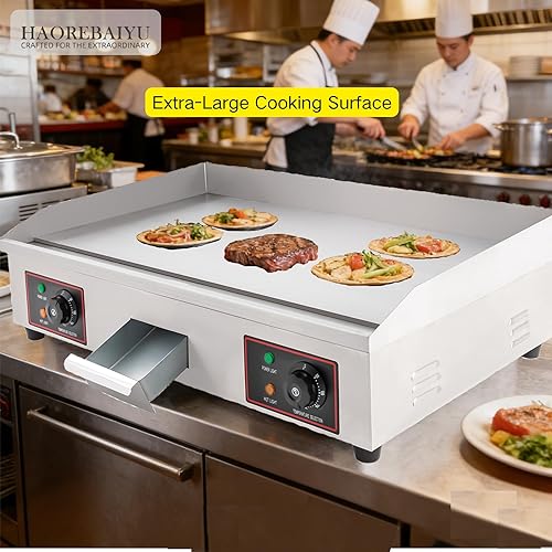 Miniatura 7 de Plancha eléctrica comercial de 30 pulgadas 3000 W, plancha superior plana con control ajustable de 122-572 °F, parrilla de restaurante de acero