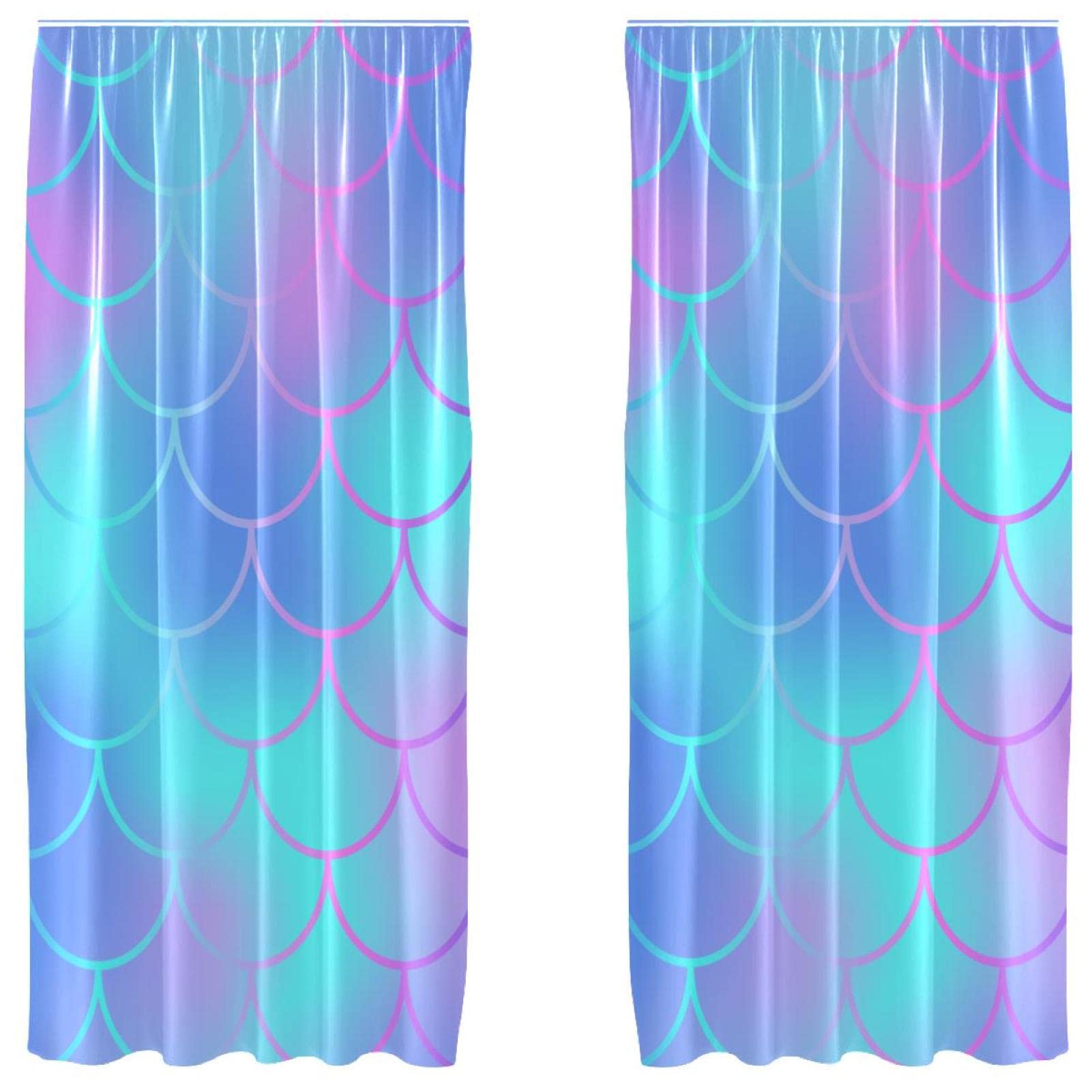 Rideaux sirène motif écailles pour chambre enfant - Paire de voilages déco 140x213 cm