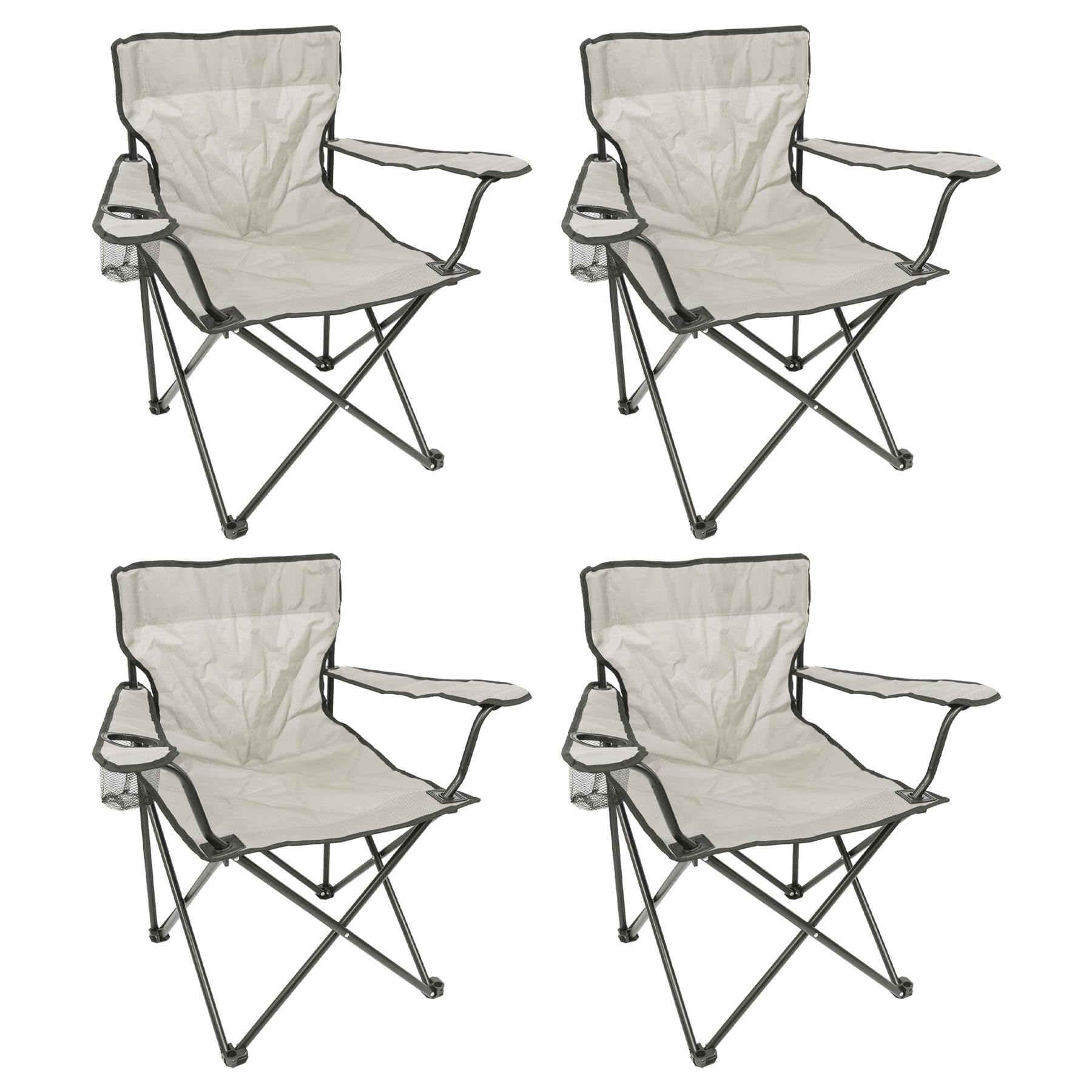 Harbour Housewares 4X Matt-Schwarz/Beige Klappbarer Campingstuhl aus Segeltuch - Adulten Faltbar Tragbar Leicht Draussen Angeln Garten Strand Stühle