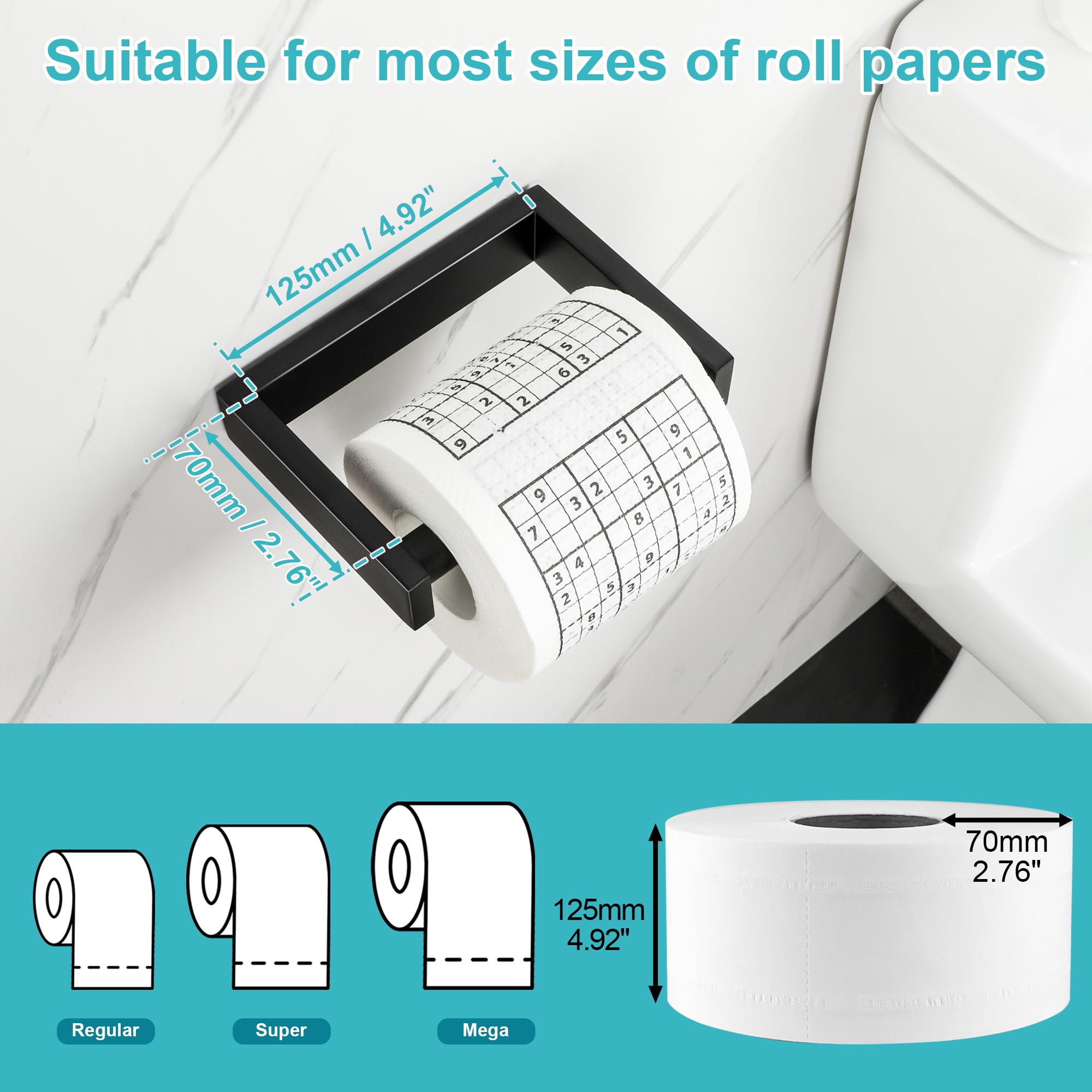 SAYAYO Black Toilet Roll Holder Wall Mounted Spring Loaded Toilet Paper Holder for Loo Tissue Roll SUS304 Stainless Steel Heavy Duty for Bathroom Kitchen - Image 2