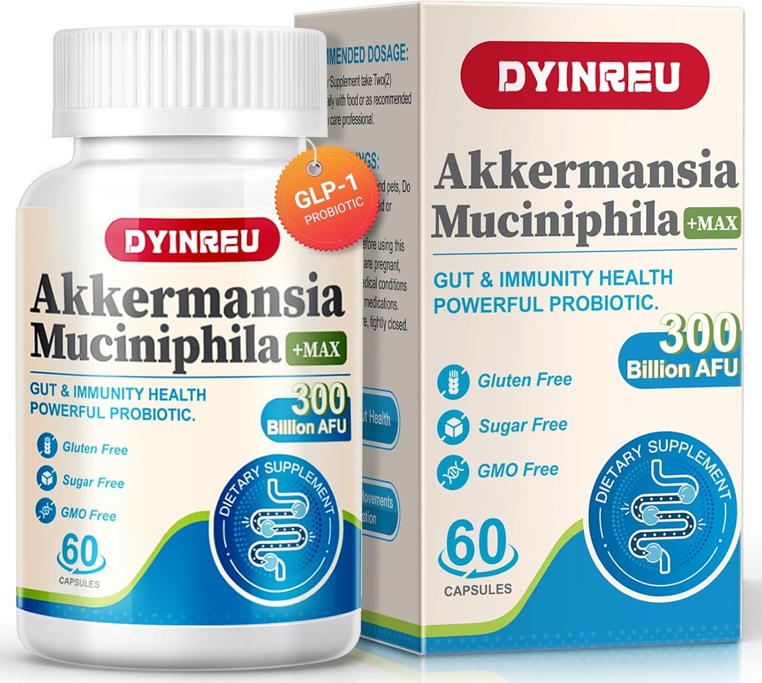Akkermansia Probiotic, 300 Billion AFU Probiotic for Women &amp; Men,Digestive, Gut, Immune Health, Enhances Gut Digestive Lining Function, 60 Capsules