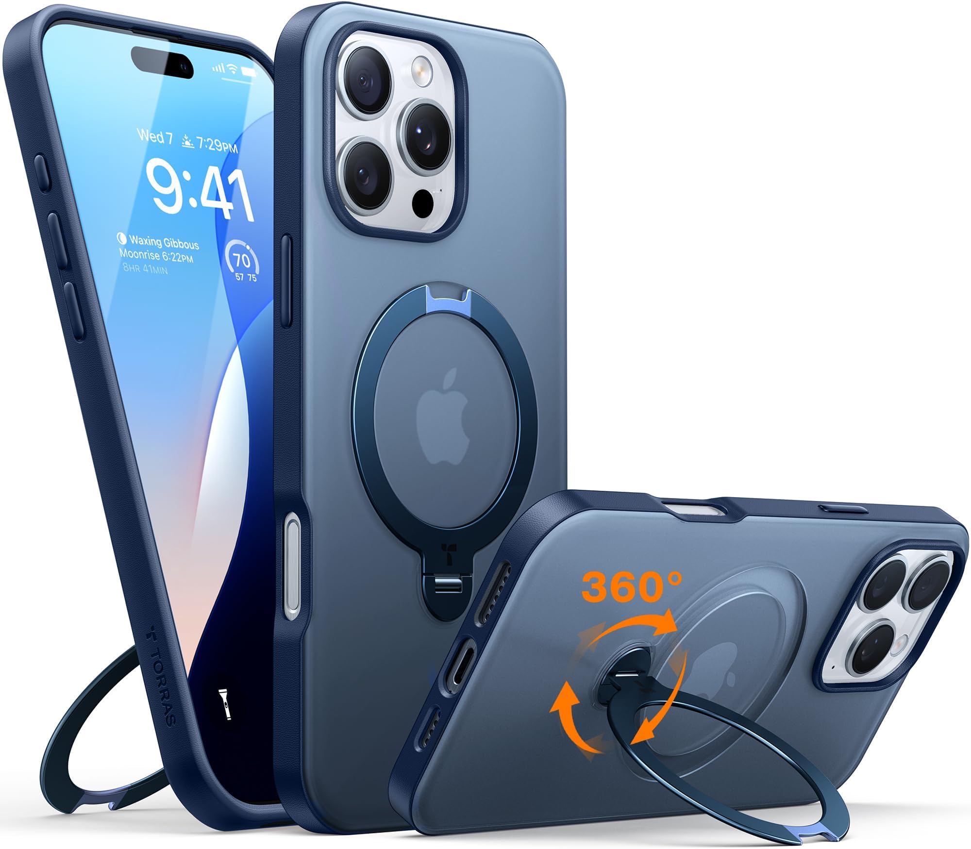 360° Spin Magnetic Stand for iPhone 16 Pro Case, Compatible with Magsafe,12FT Military Grade Shockproof, Slim Protective for iPhone 16 Pro Case, Matte Blue