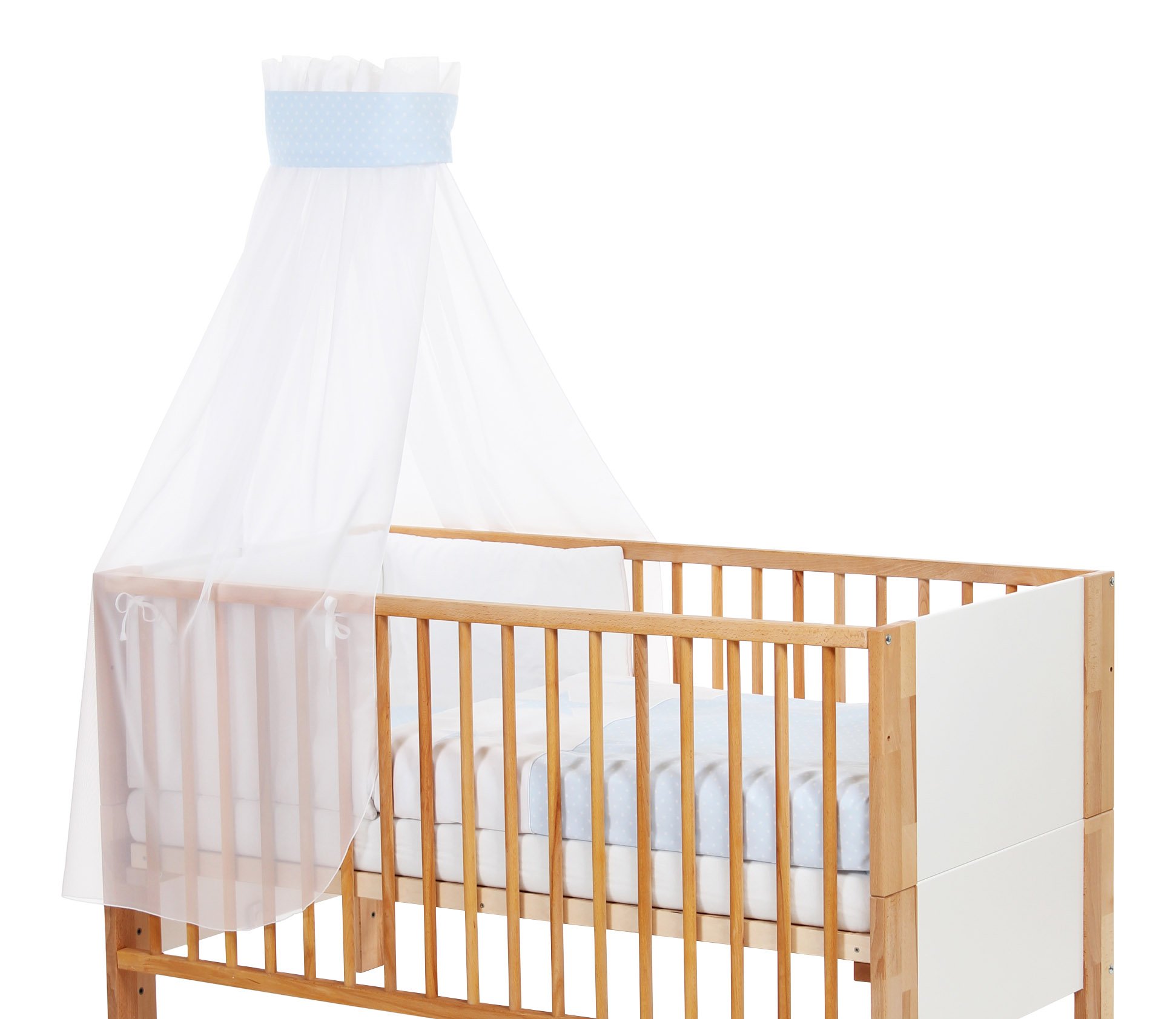 babybay baldachim do łóżeczka dziecięcego Pique z tasiemką do aplikacji gwiazdy, jasnoniebieski