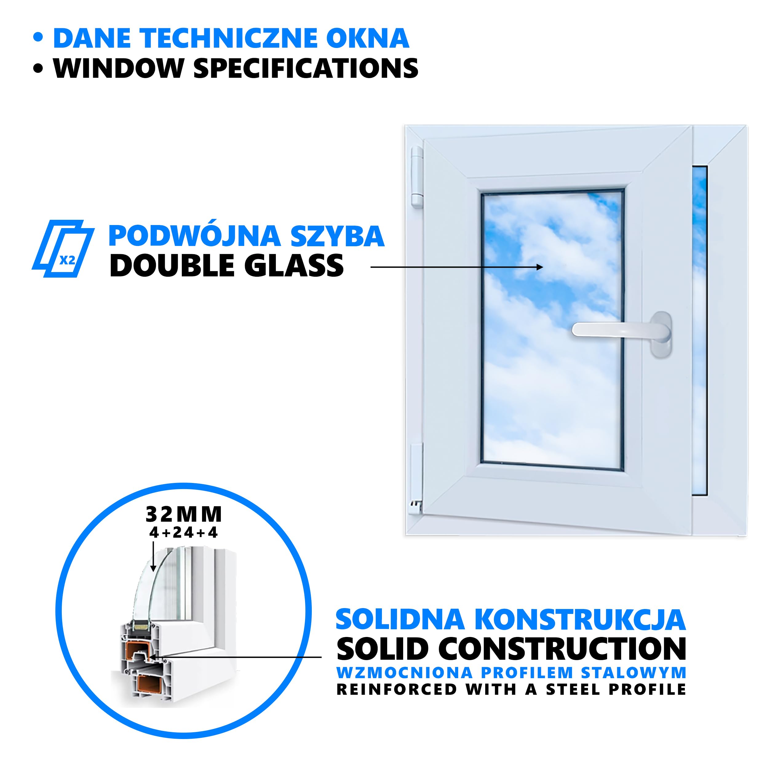 LORAC | Finestra in PVC bianca, 500x600mm, DIN Sinistra, inclinabile e apribile, doppio vetro, a risparmio energetico – Finestra con certificato CE per cantina e appartamento