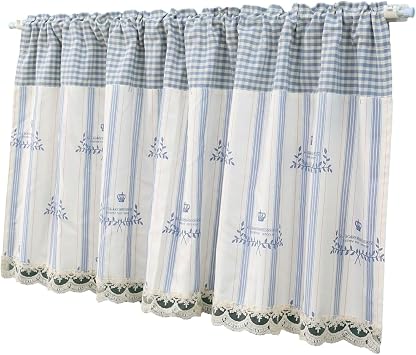 Short Curtains Valance Small Curtains for Kitchen Cabinet Door Bedroom Bathroom Dining Room Rod Pocket Printing One PanelW55XL14in,140X35cm ColorBlue