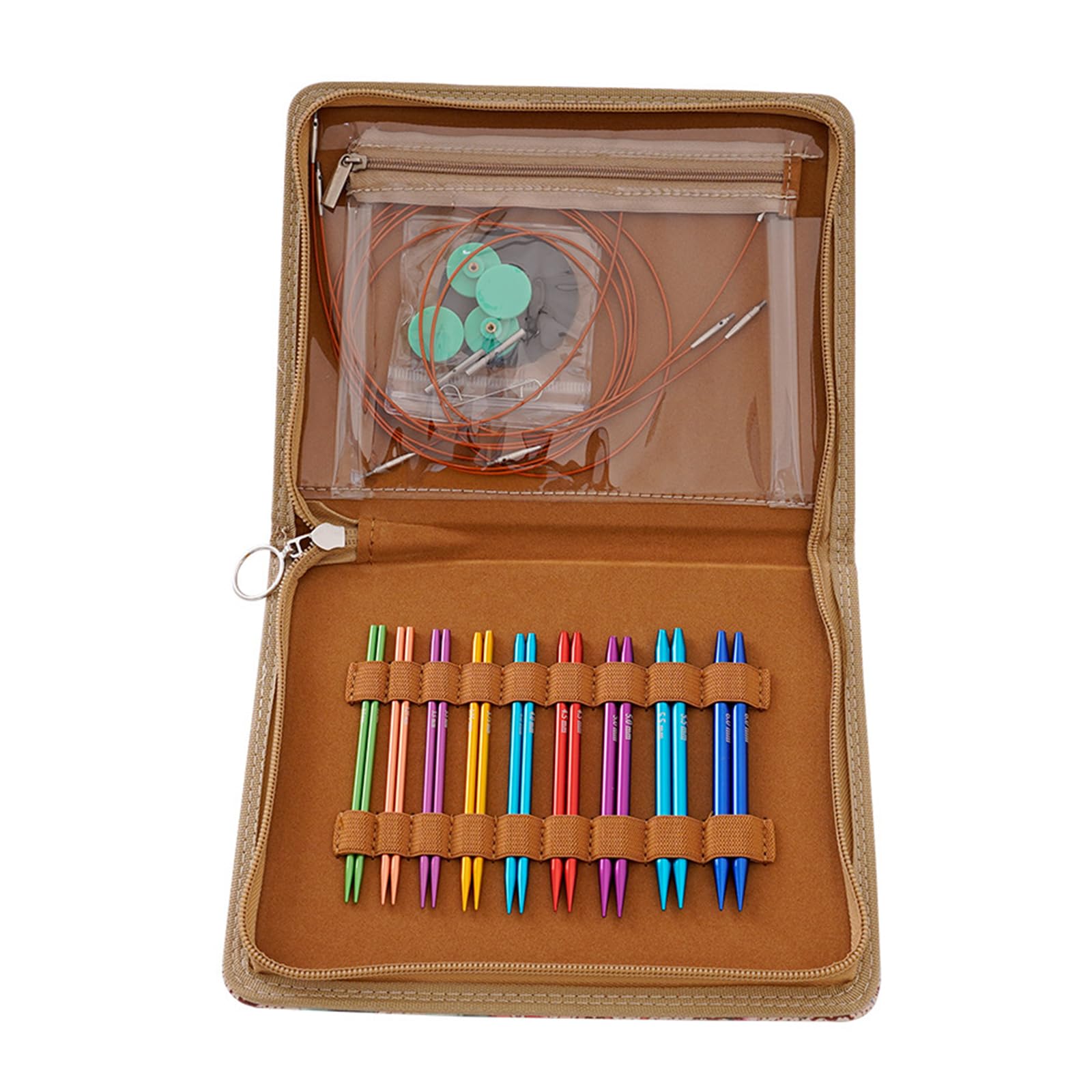 PANGBOER 9Pairs Aluminum Circular Knitting Needle Set with Zippered Case, Aluminum Interchangeable Knitting Needle 3.0mm-6.0mm Circular
