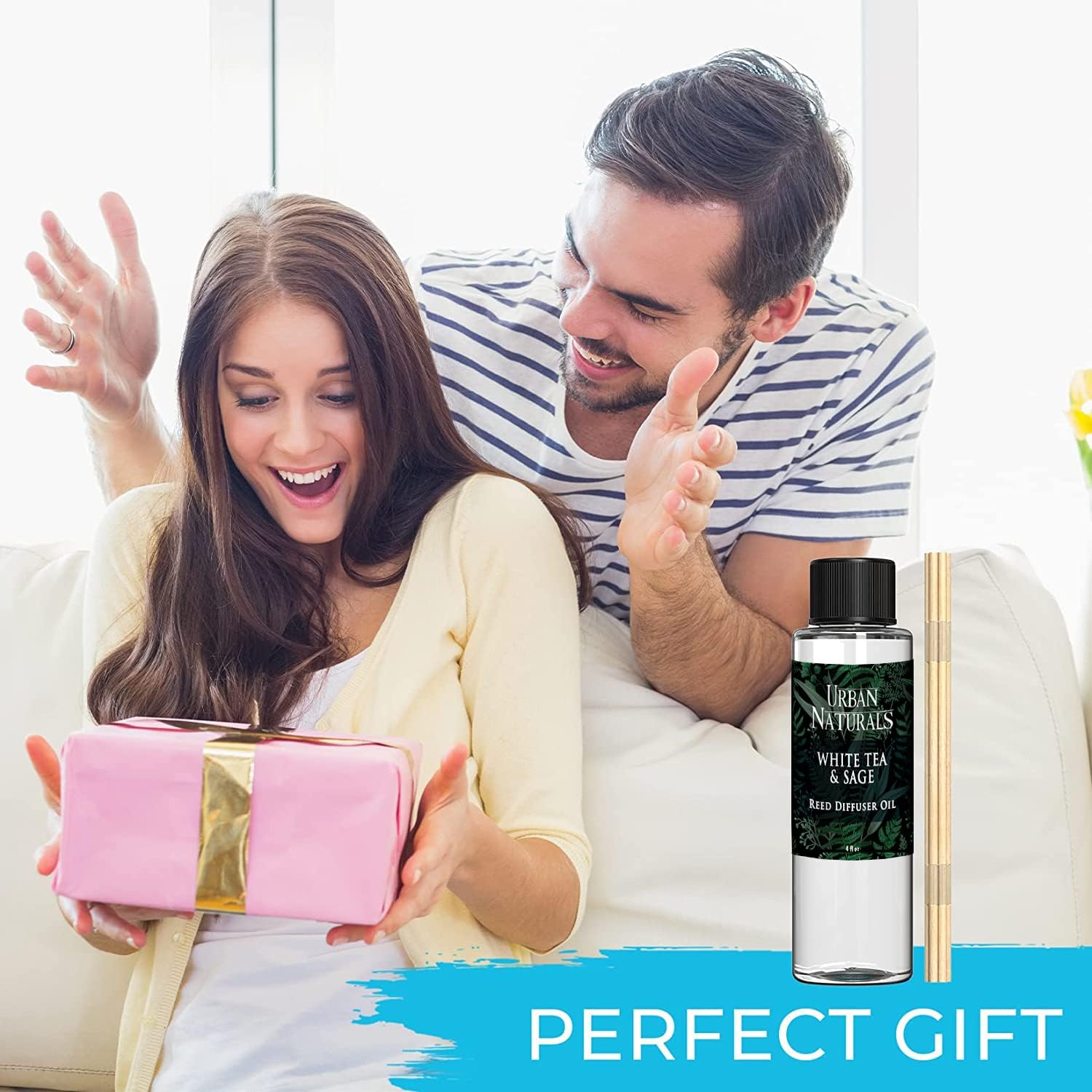 Urban Naturals White Tea & SAGE Reed Diffuser Refill, 4 oz, Bundle with White Tea & SAGE Reed Diffuser Set - Made with Essential Oils in The USA