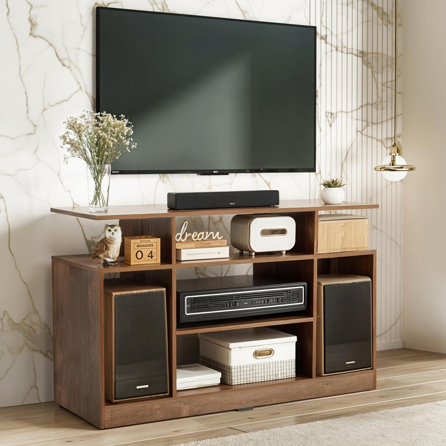 ABOUT SPACE TV Stand - Engineered Wood TV Entertainment Unit and Shelf Storage for Set Top Box,Home Theatre,Books for Living Room - TV Unit, Storage Rack - Dual Tone Brown (L 118 x B 40 x H 77cm)