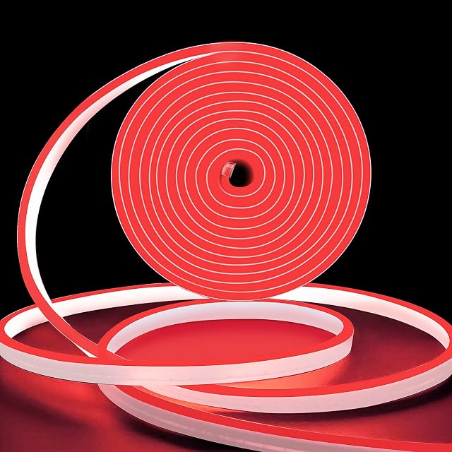 GAABUTEMA Neon LED Strip Light 5m, Red Neon Flex 16.4ft/5m 12V, Cuttable Waterproof Silicone Neon Rope Light for Bedroom Indoors Outdoors Home Party Decor