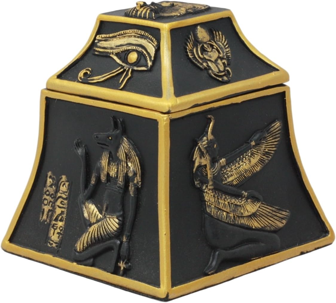Ebros Egyptian Deity Scarab Eye of Horus Falcon Anubis Gods of Egypt Jewelry Box Figurine Sculpture Trinket Hidden Storage Decor