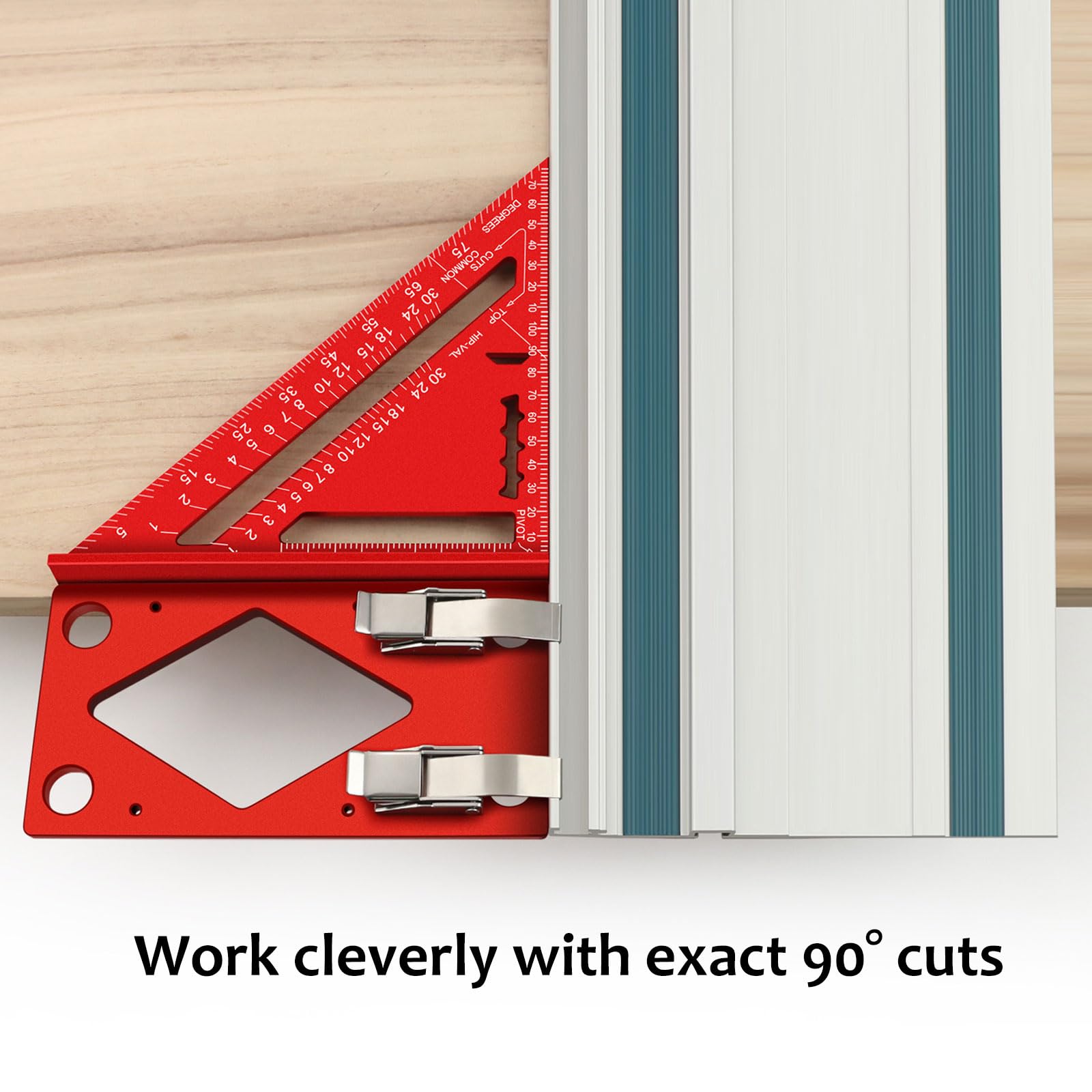 Butée d'angle pour rail de guidage, rail de guidage à angle droit à 90° usiné CNC 300 mm, compatible avec Festool et Makita, butée avec guide de bord pour scies circulaires (rouge)