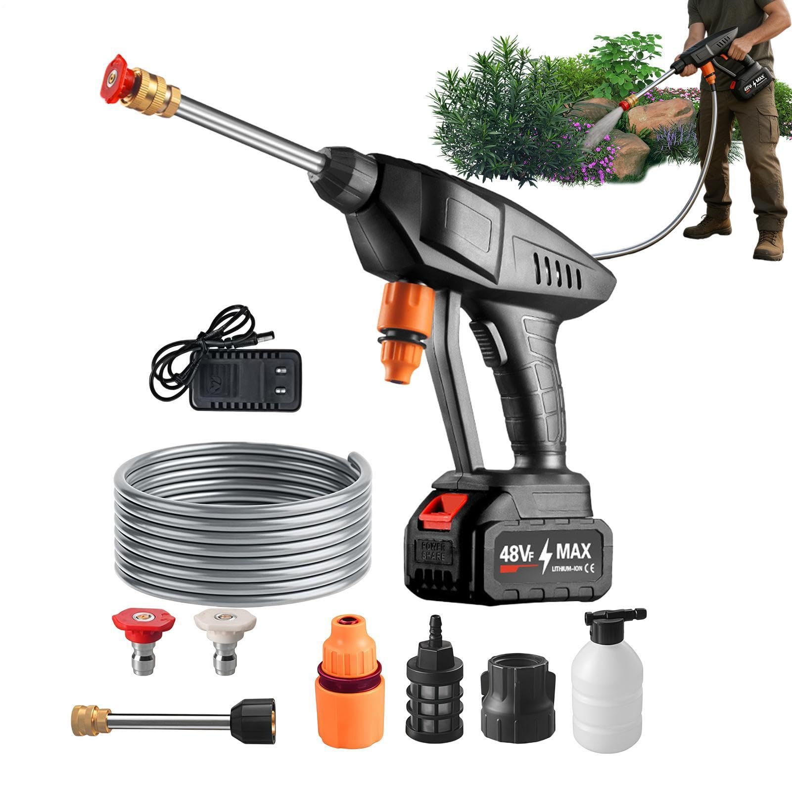Idropulitrice Elettrica Tubo in Acciaio da 5 m | Idropulitrice Compatta Elettrica Per Veicoli, Biciclette, Interni, Esterni, Casa, Mobili, Balcone, Cortile, Giardino,