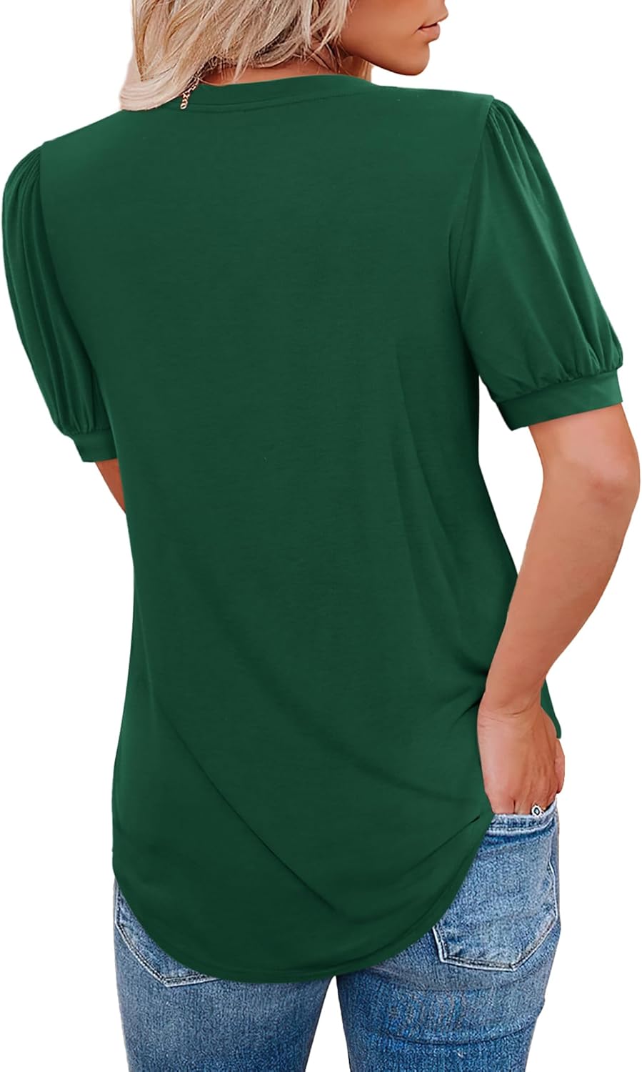 DittyandVibe V Neck Shirts for Women Puff Sleeve Casual Summer Tshirt Tee Tops - Image 3