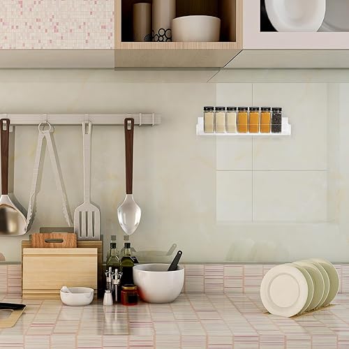 Miniatura 5 de uxcell Estante acrílico para especias de pared, juego de 4 organizadores acrílicos para especias, soporte de almacenamiento de tarros de condimentos