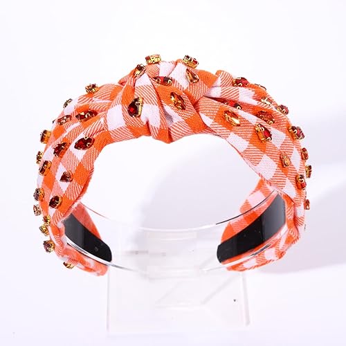 Miniatura 5 de YAHPERN Diadema de otoño de Acción de Gracias para mujer, diadema anudada de cristal con diamantes de imitación, diadema a cuadros de otoño adornada