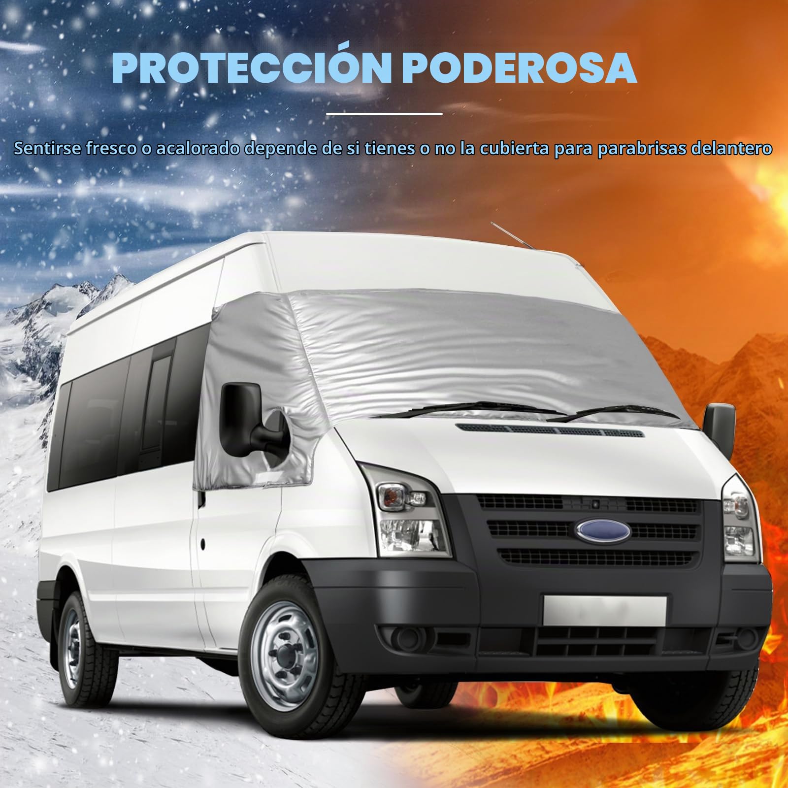 Cubierta del Parabrisas Compatible con Ford Transit Van MK7 2006-2013, Parasol de Ventana Delantera, 100% Opaco, Bloquea Los Rayos UV, Protector de Parabrisas Delantera Resistente Intemperie
