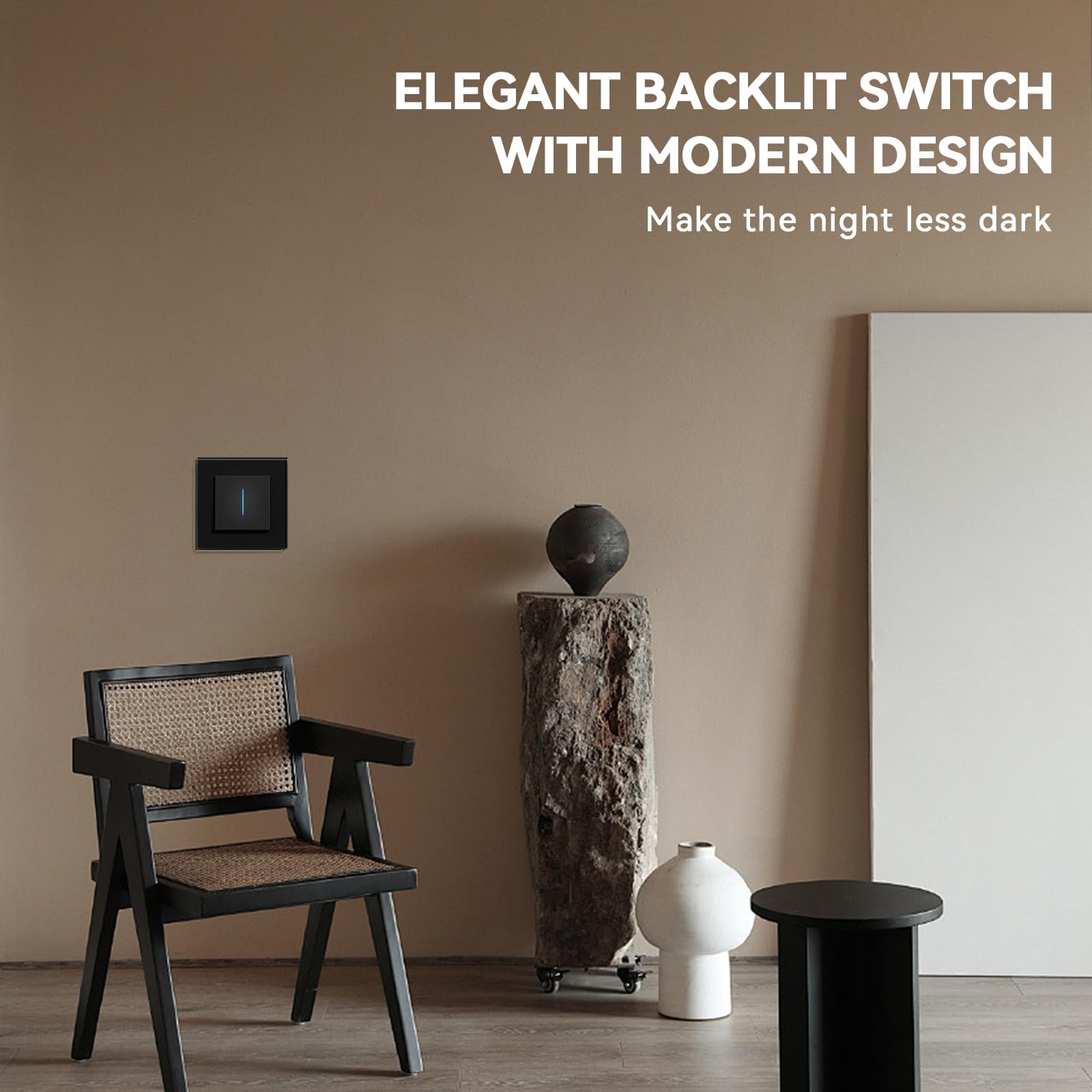 BSEED Light Switch with Led Indicator,Glass Wall Toggle with Grappling Hook,Easy Installation,E-Series,1 Gang 1 Way,86mm Black - Image 2
