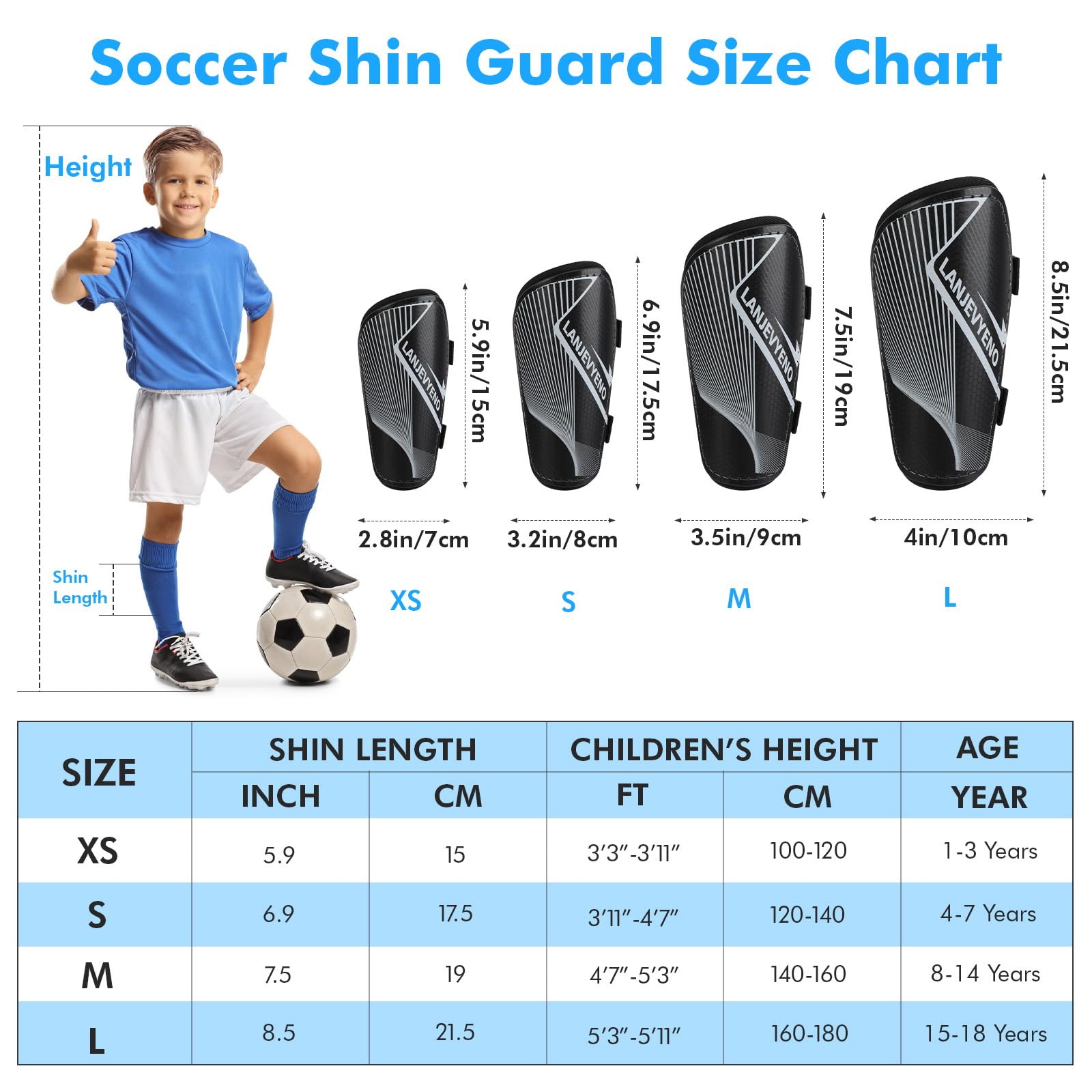 Protège-Tibias pour garçons LanJevyEno Protège-Tibias pour Enfants Mini protège-Tibias de Football légers pour Enfants de 2 à 18 ANS Kit de Protection de Football de pour garçons et Filles
