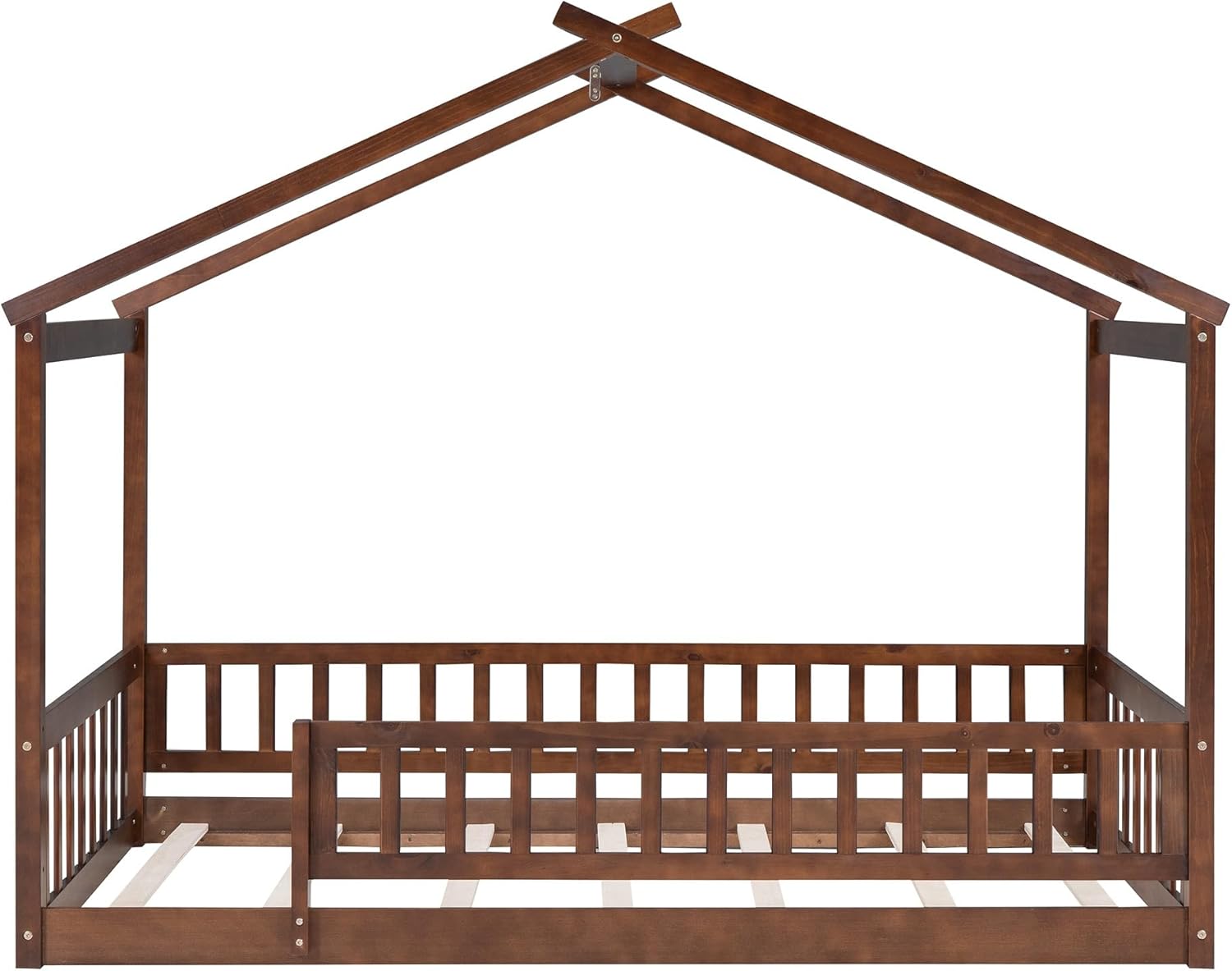 Rhomtree Canopy Bed with Fence, Modern Solid Wood Platform Bed with Headboard and Slat Support, Modern 4 Poster Panel Bed for Kids, Teens, Adults, No Box Spring Needed (Walnut, Twin)