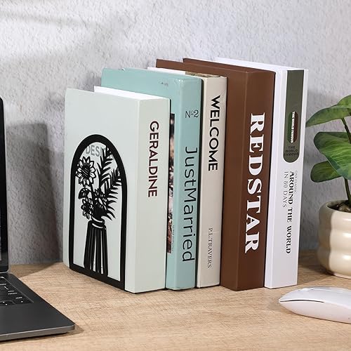 Miniatura 6 de 3 pares de extremos decorativos para libros, sujetalibros de metal, tapón antideslizante resistente para libros pesados, soportes para estantes para